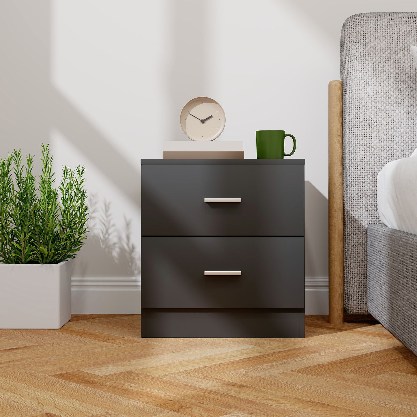 HOMCOM Modern Bedside Table With Two Drawers Black For Bedroom And Living Room Ideal Nightstand
