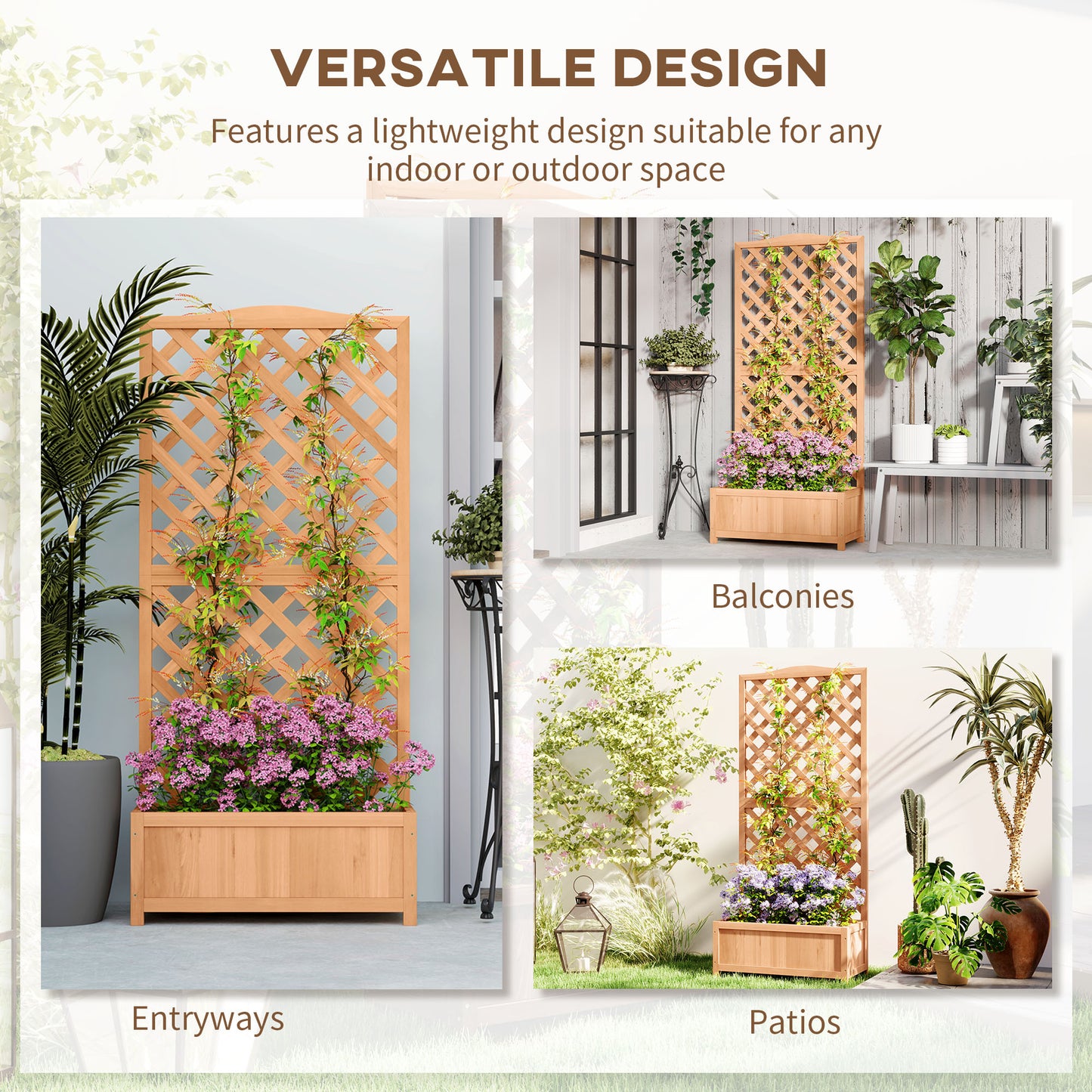 Outsunny Wooden Planter With Trellis Raised Bed Garden Planter Box For Climbing Plants 76 By 36 By 170 Cm Natural