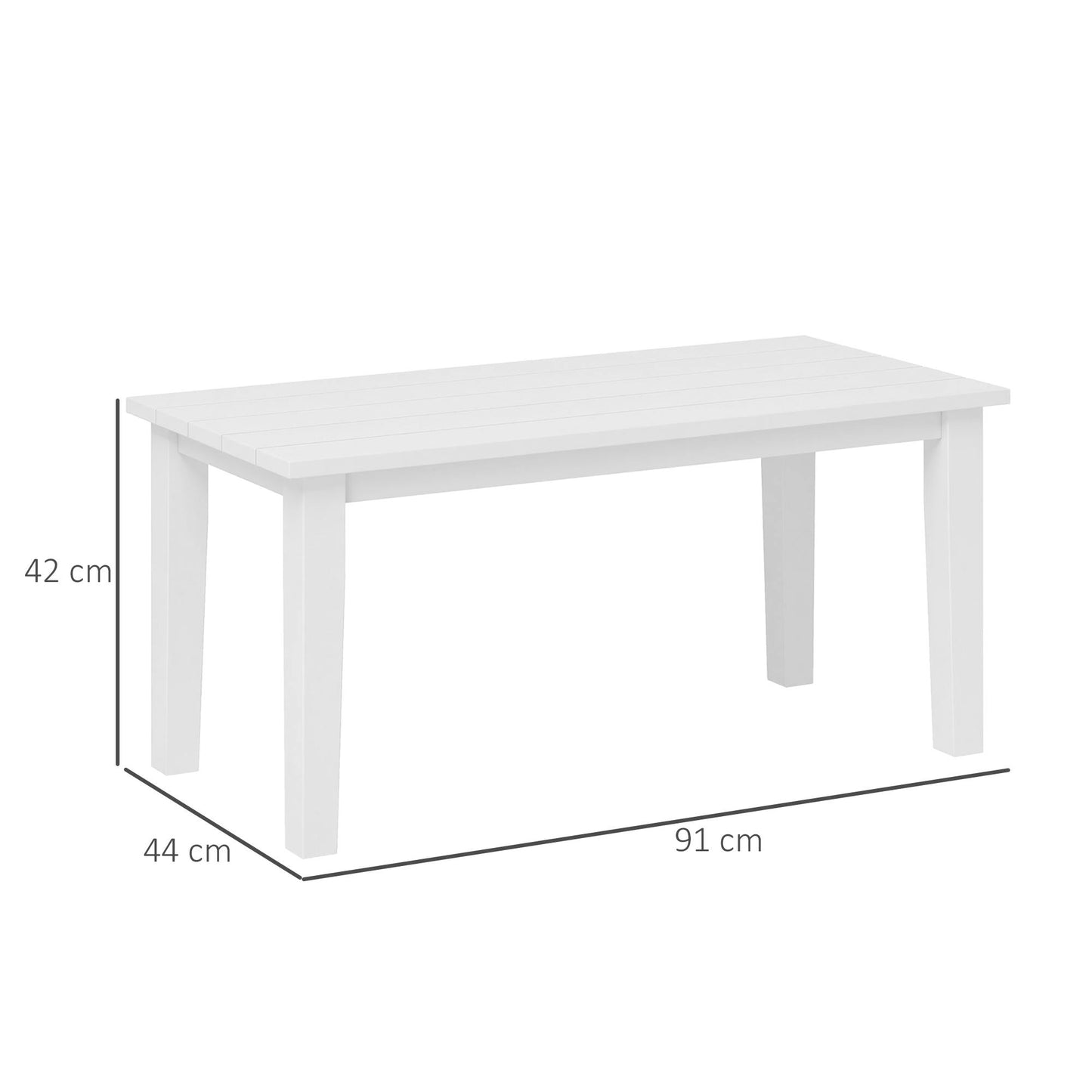 Outsunny Outdoor Garden Coffee Table HDPE All Weather Rectangular Slatted Top for Patio Balcony 91 x 44 x 42 cm White