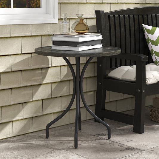 Outsunny 66cm Galvanised Steel Round Garden Table With Slatted Top Grey Powder Coated Frame