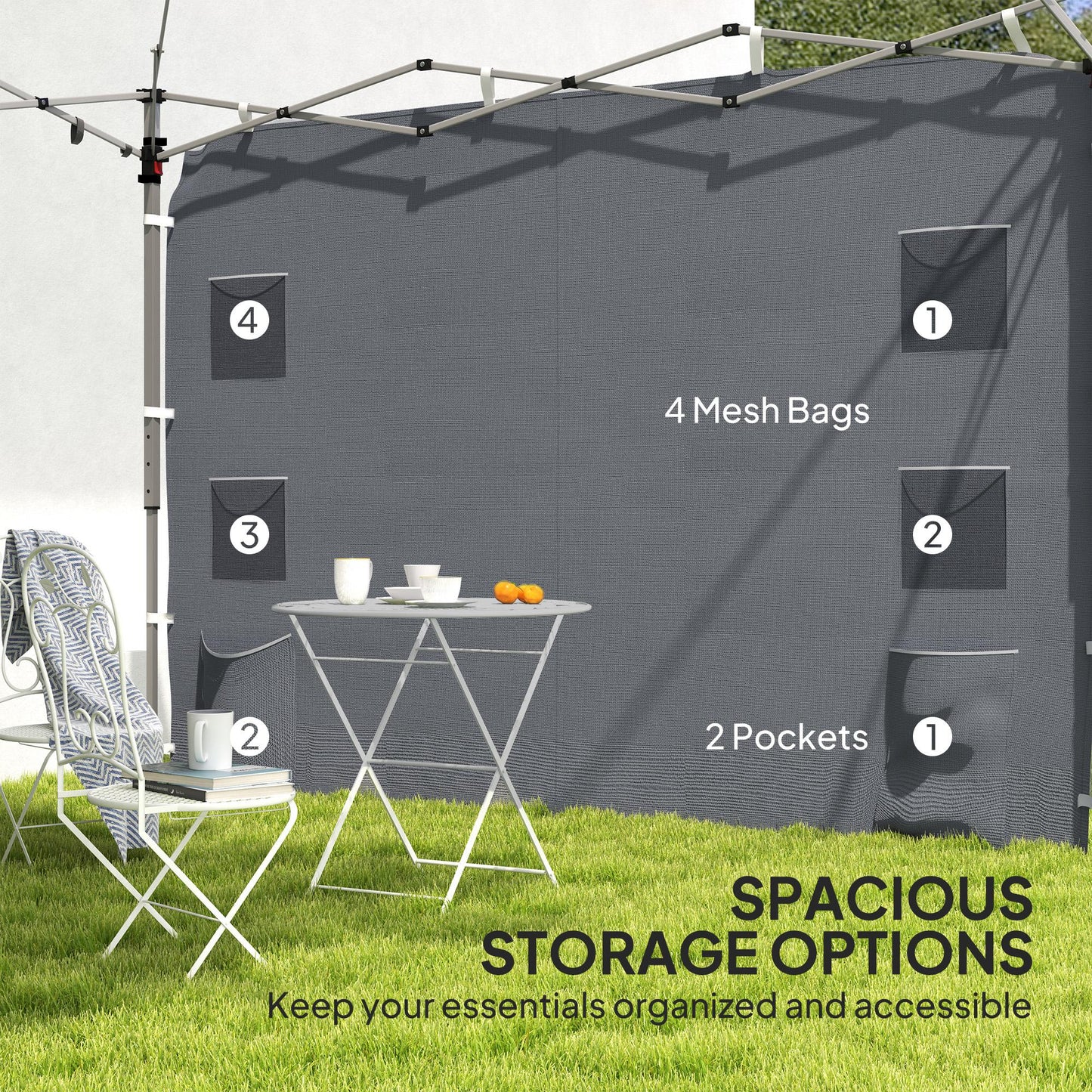 Outsunny 195 x 295cm Replacement Gazebo Sidewall Grey For 3x3m Outdoor Gazebo With Four Mesh Pockets