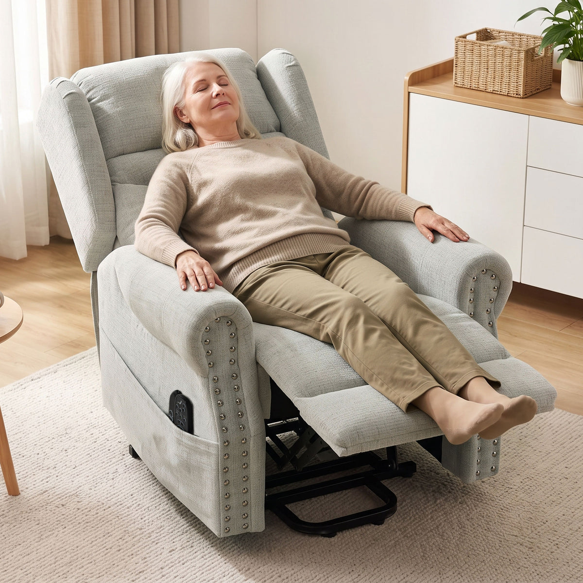 HOMCOM Chenille Power Lift Recliner Chair With Massage And Heat Light Grey