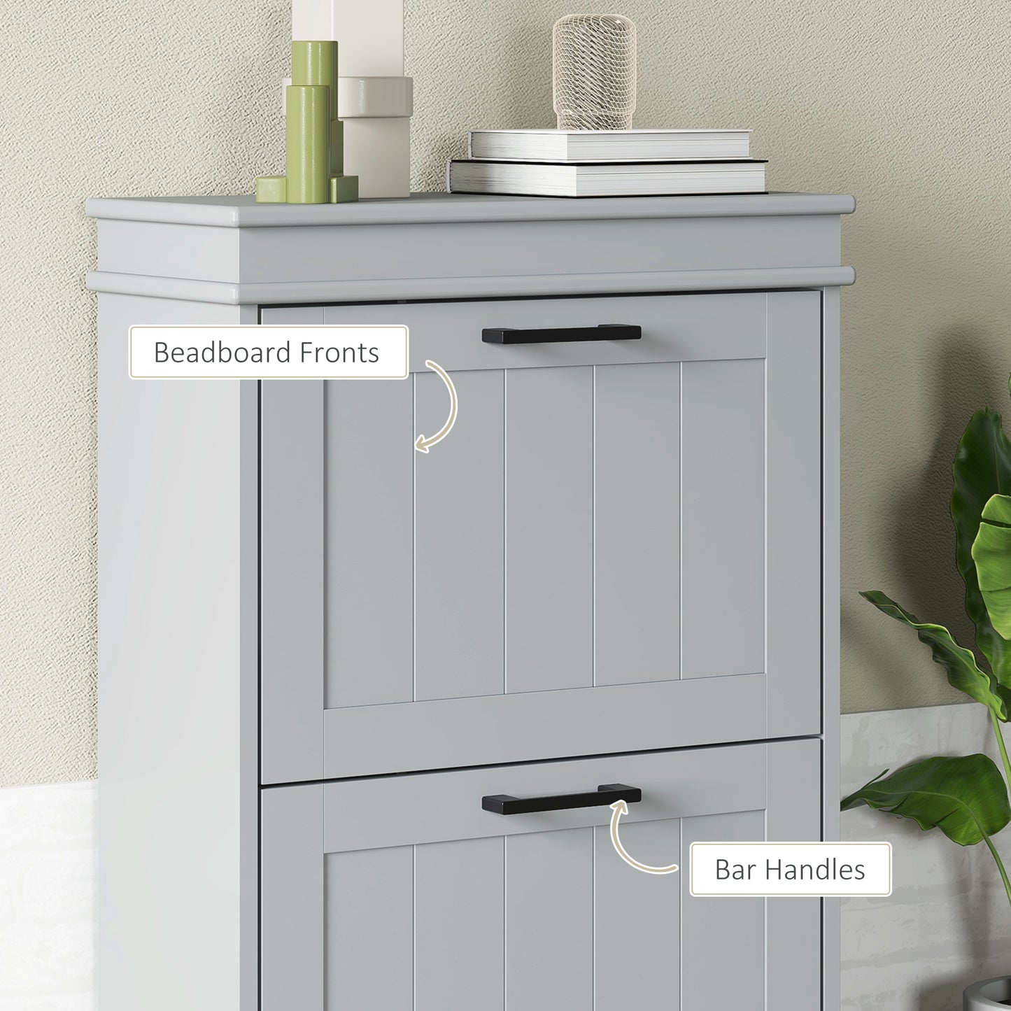 HOMCOM Two Drawer Minimalistic 10 Shoe Cabinet in Grey with Adjustable Shelves for Small Spaces