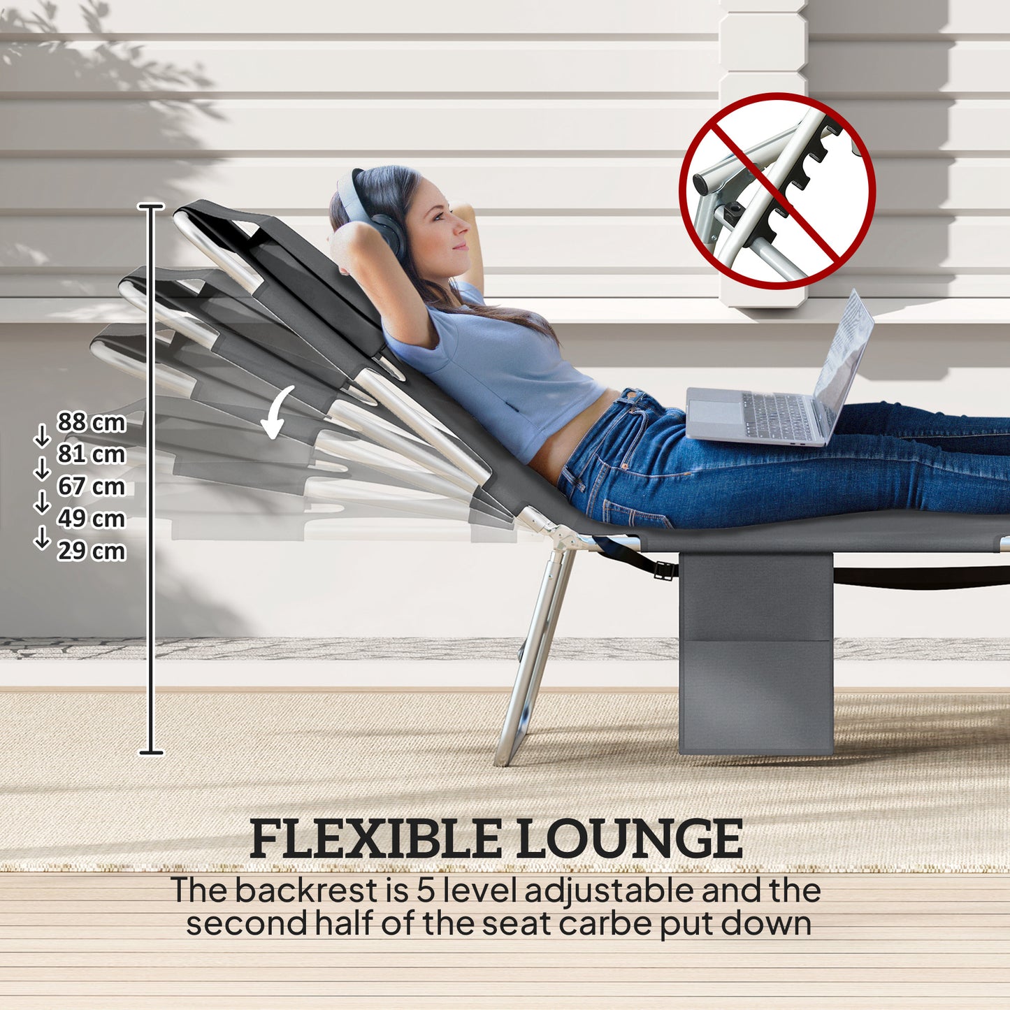 Outsunny Five Position Adjustable Sun Loungers Set Of Two With Reading Hole And Side Pocket Dark Grey