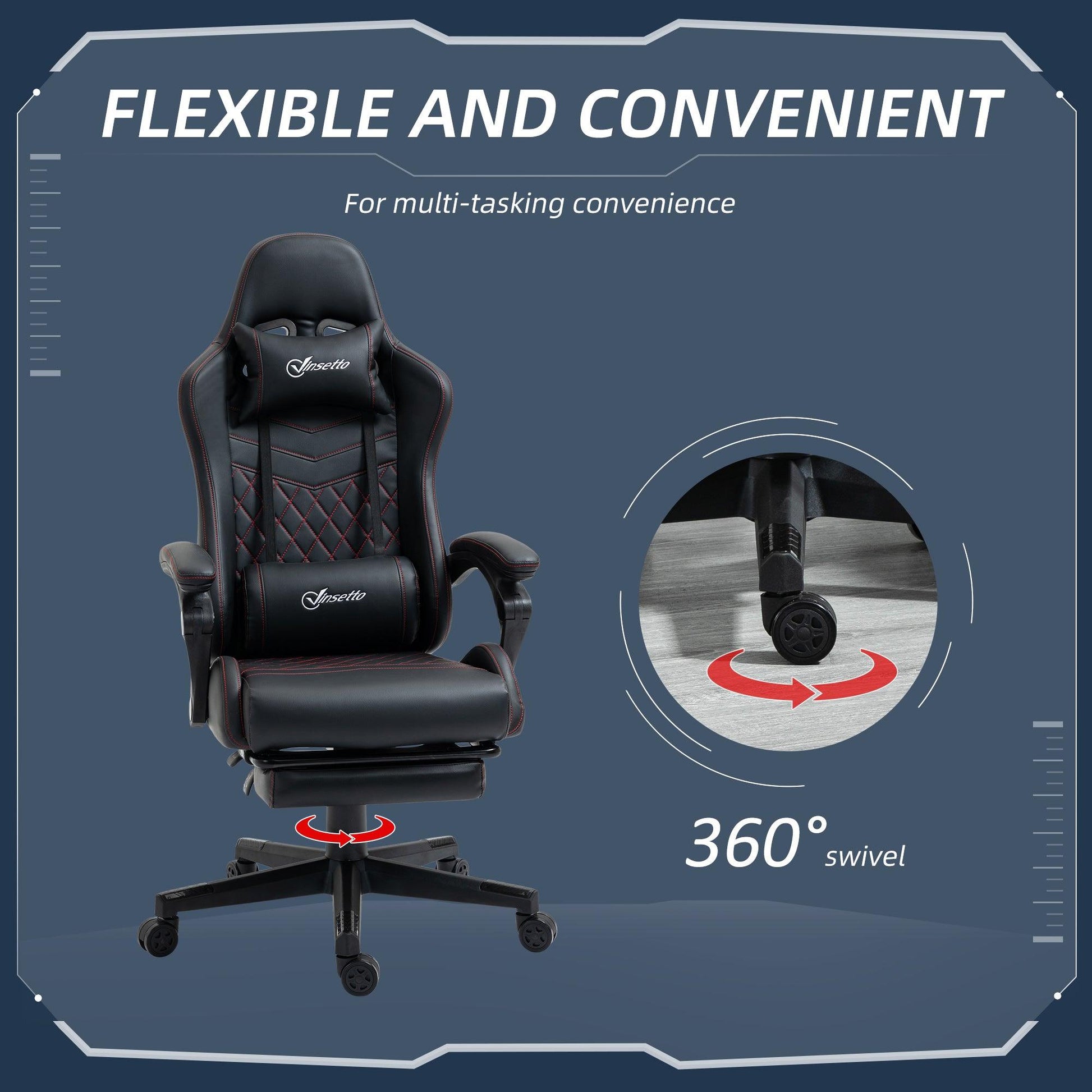 Vinsetto Racing Gaming Chair with Swivel Wheel and Footrest - ALL4U RETAILER LTD