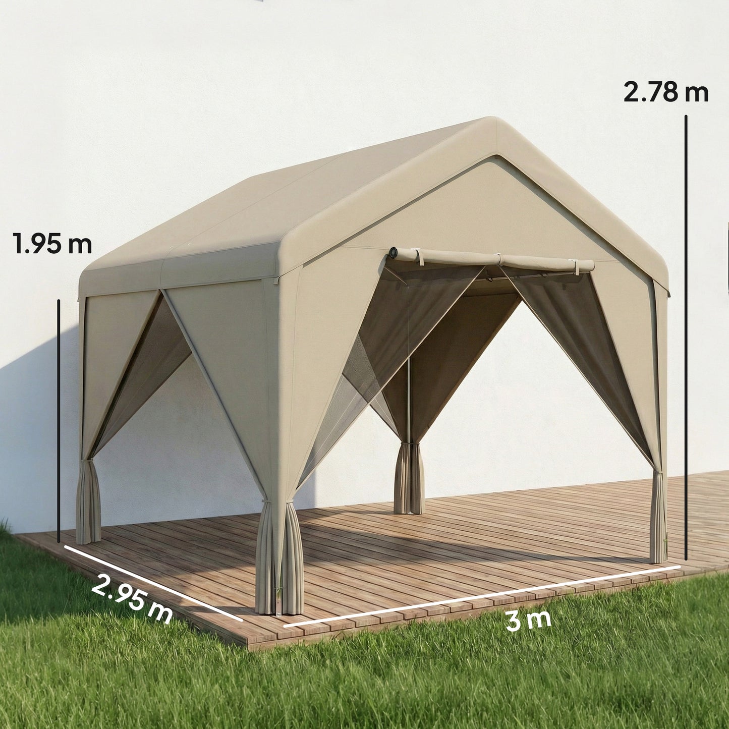Outsunny 3 By 3 Meter Patio Gazebo With Netting And Curtains For Privacy And Shade Galvanised Steel Frame Khaki