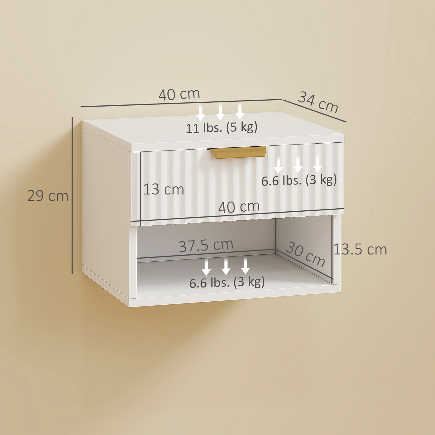 HOMCOM Floating Nightstands Set Of 2 Wall Mounted Bedside Tables With Fluted Drawer And Open Shelf White