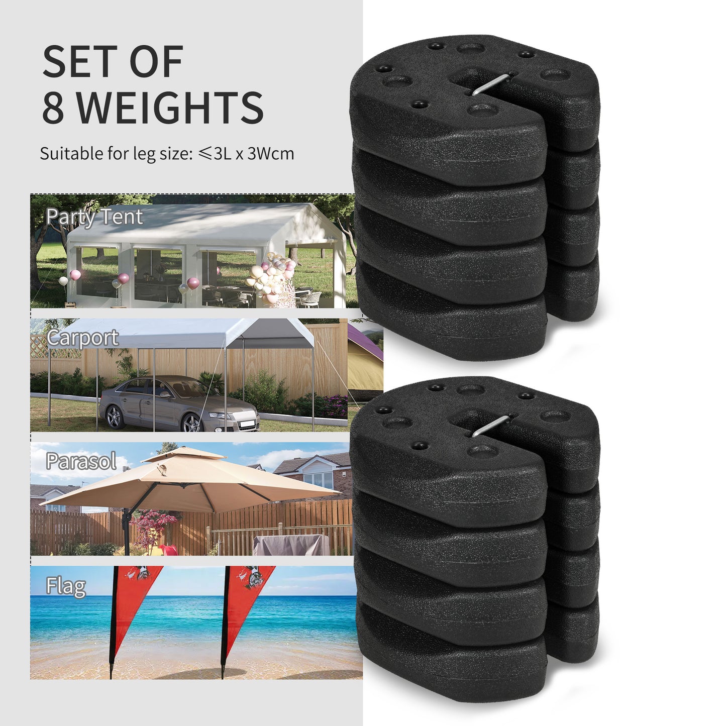 Outsunny Gazebo Weights Set of 8, 24KG Cement Filled Weights for Gazebo Legs with Reinforced Pins and Carry Belt