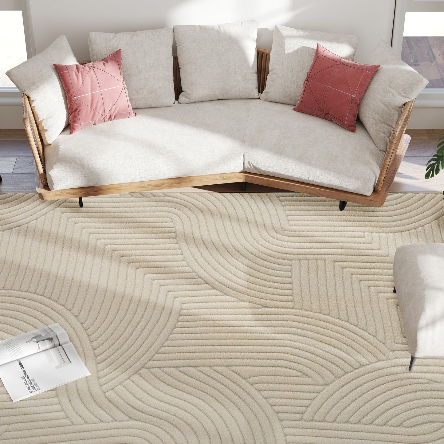 HOMCOM Modern Geometric Rug 160 x 120 cm Cream Thick Plush Non Slip Backing For Living Room Bedroom Office