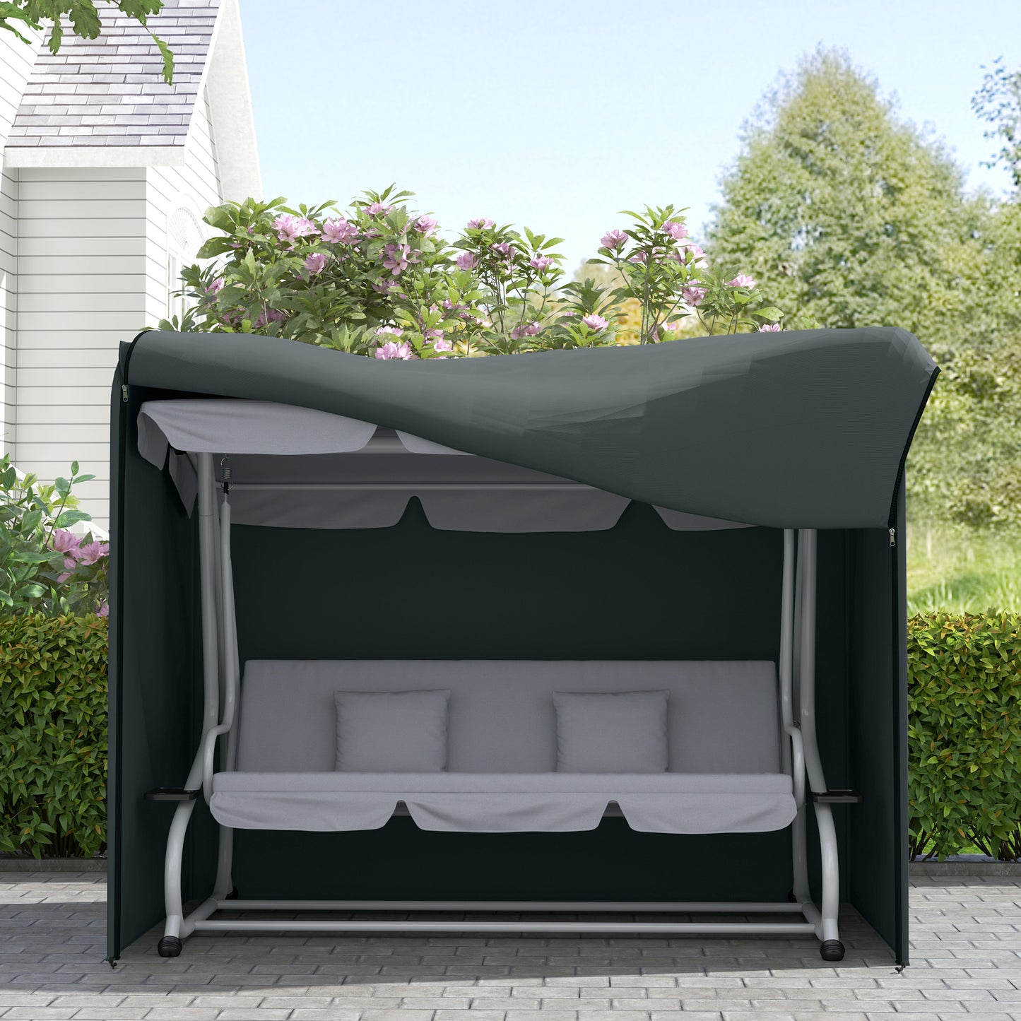 Outsunny 220 By 125 Cm Three Seater Swing Chair Protective Cover Grey Weatherproof Waterproof PU Coated Oxford Cloth