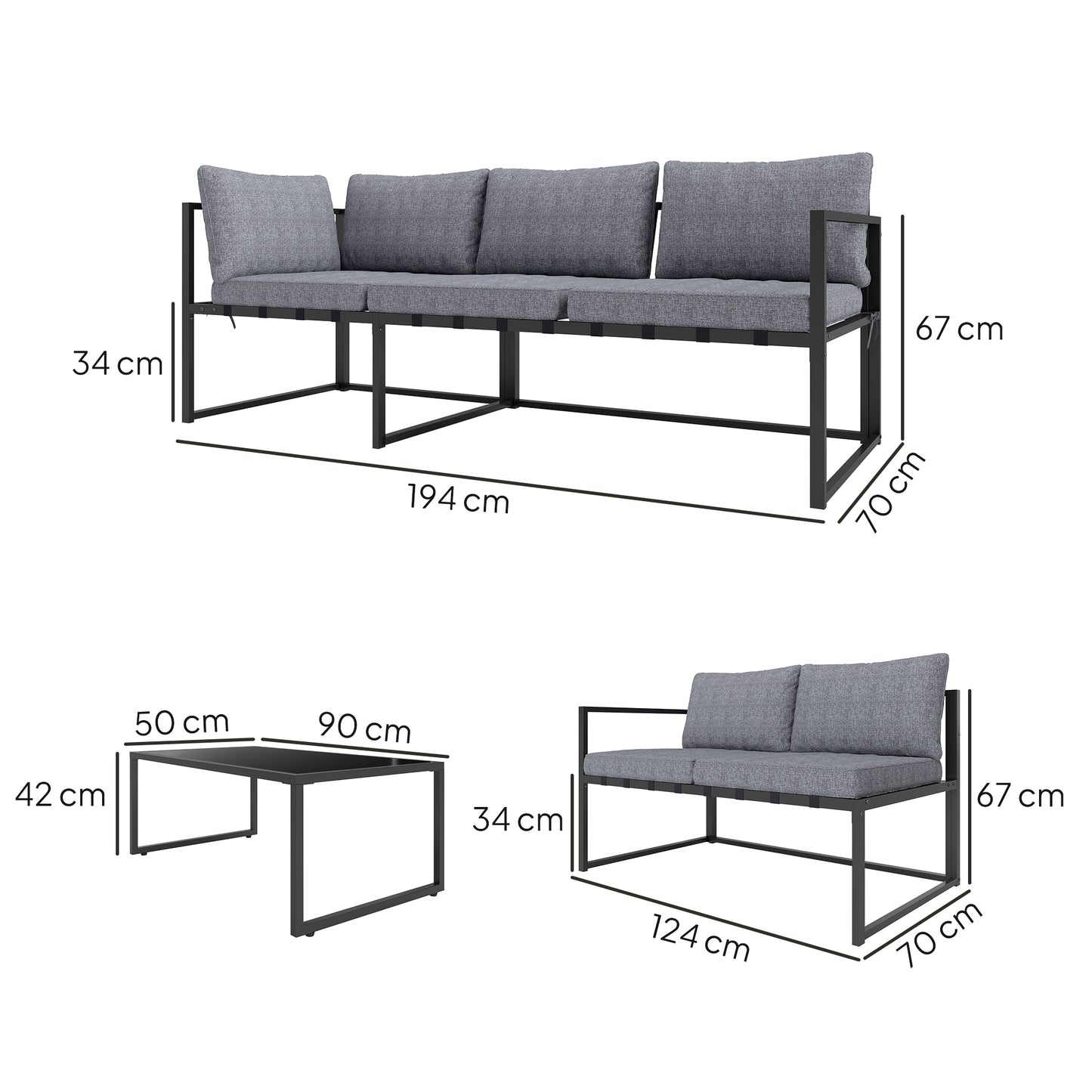 Outsunny L Shaped Garden Furniture Set With Cushions Three Piece Outdoor Patio Sofa Loveseat And Coffee Table In Grey