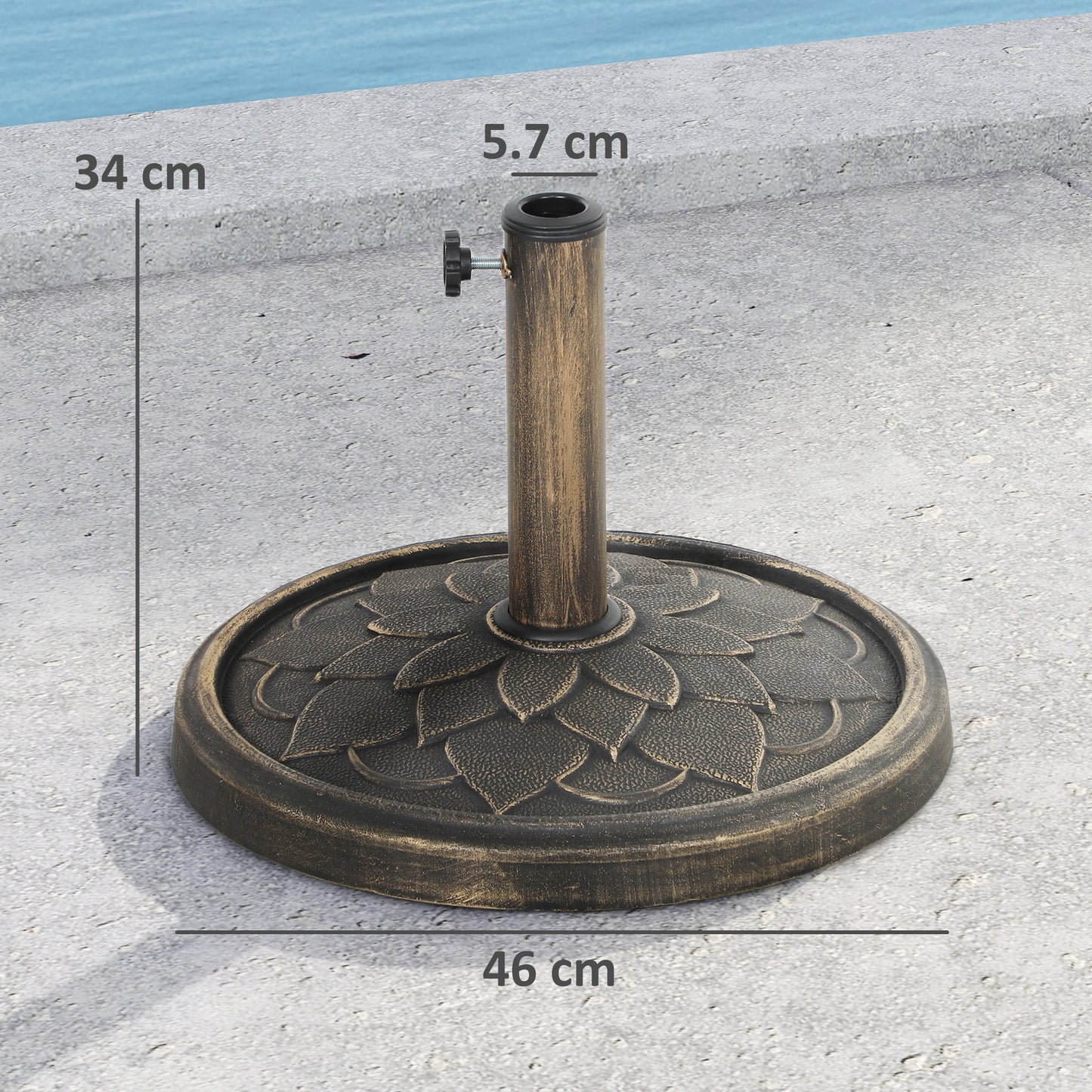 Outsunny 12kg Resin Garden Parasol Base Round Umbrella Stand Heavy Duty for 32 38 48 mm Poles Bronze Tone