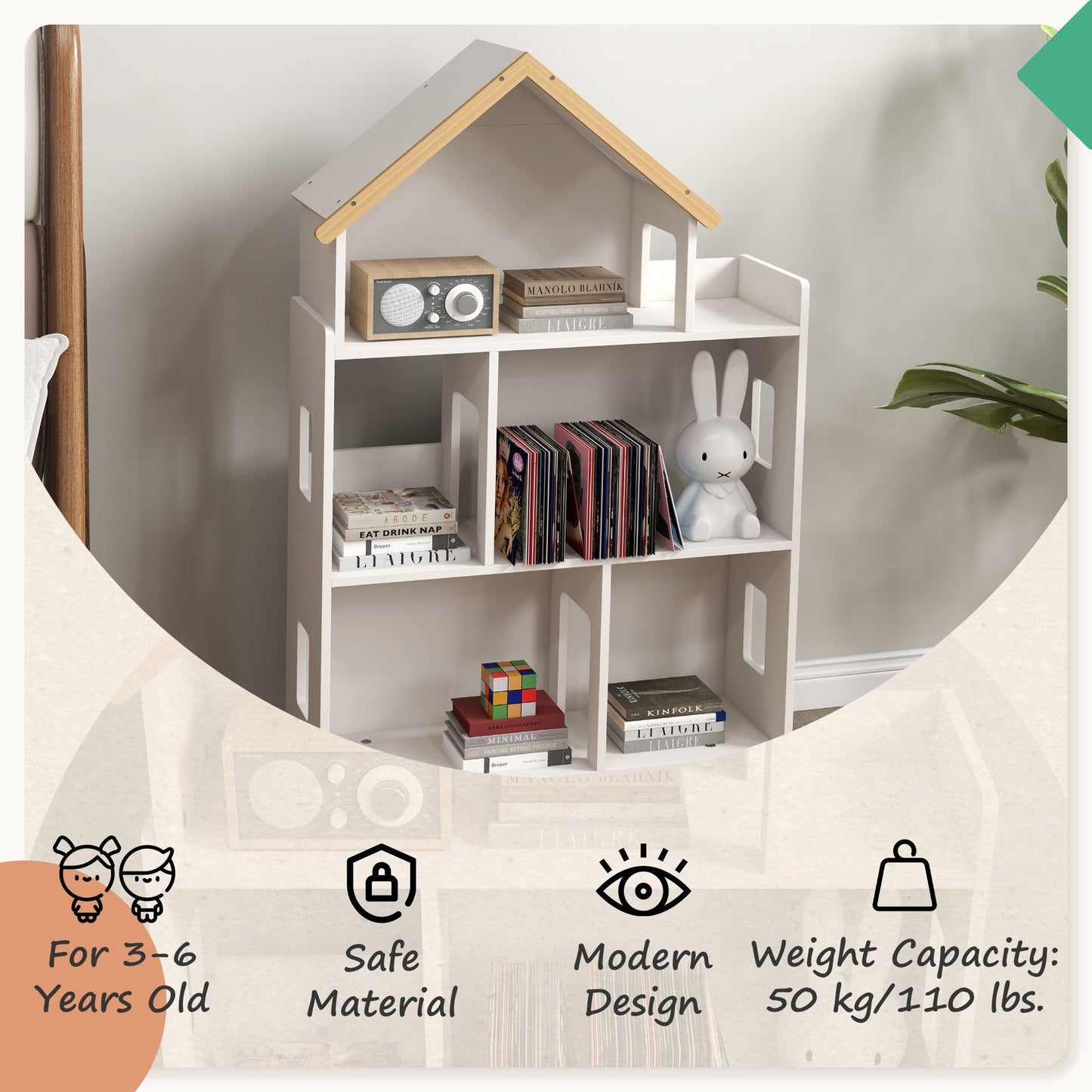 ZONEKIZ 3 Tier Toy Storage Shelf with 6 Cubby White - ALL4U RETAILER LTD