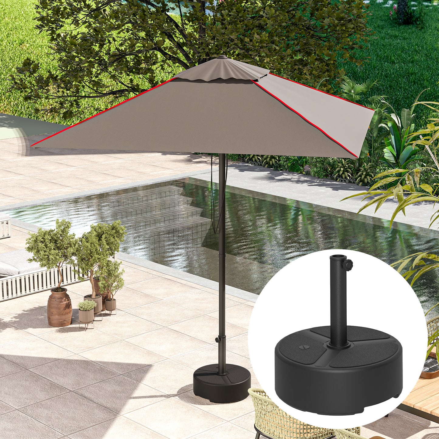 Outsunny Round Garden Parasol Base Umbrella Stand 20kg With Stand Or 18kg With Water 38mm 48mm Poles Black