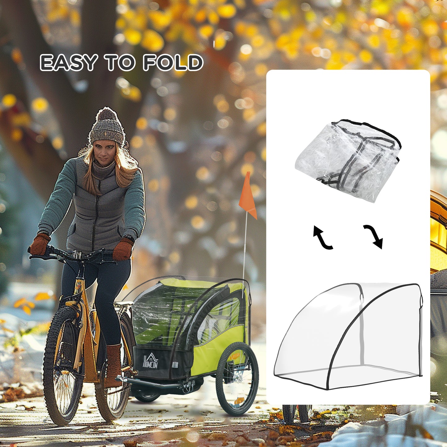 HOMCOM Baby Bike Trailer Cover Waterproof Universal Rain Shield for All Weather Protection 76x61x61 cm