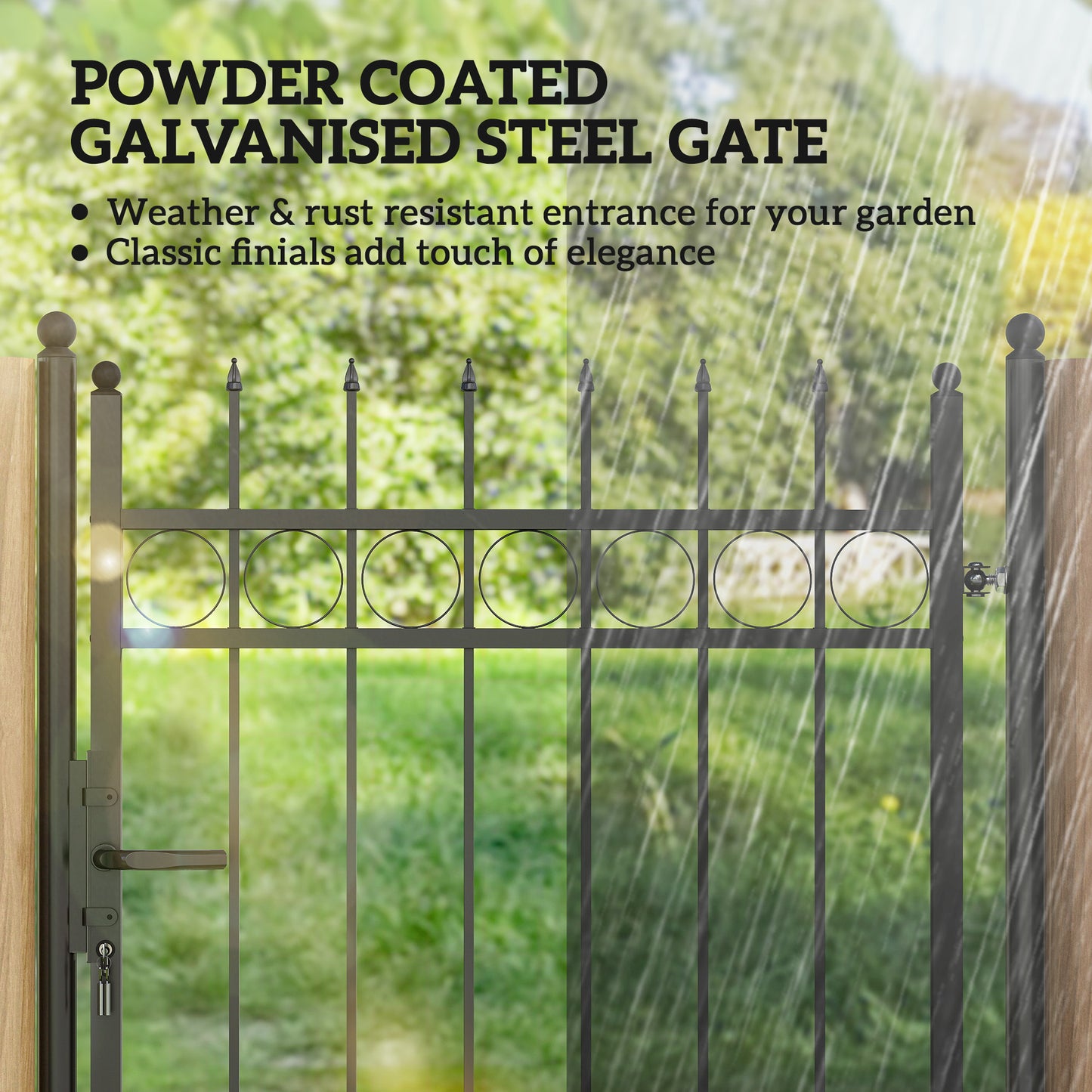 Outsunny Galvanised Steel Garden Gate 105 x 204 cm Black With Lock Keys And Handle