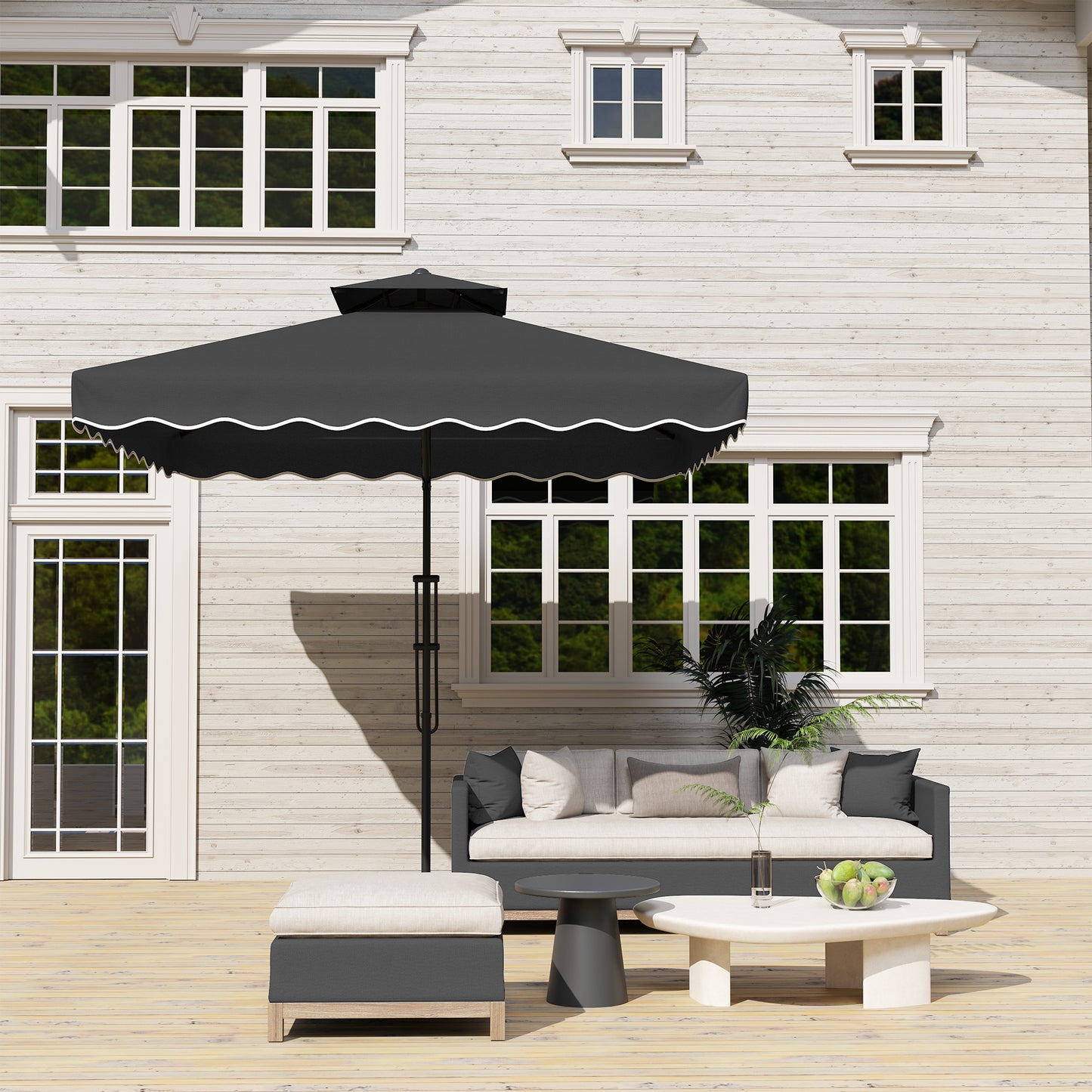 Outsunny 2.5m Cantilever Parasol with Easy Lever Square Double Top Garden Umbrella Overhanging Sun Shade Black