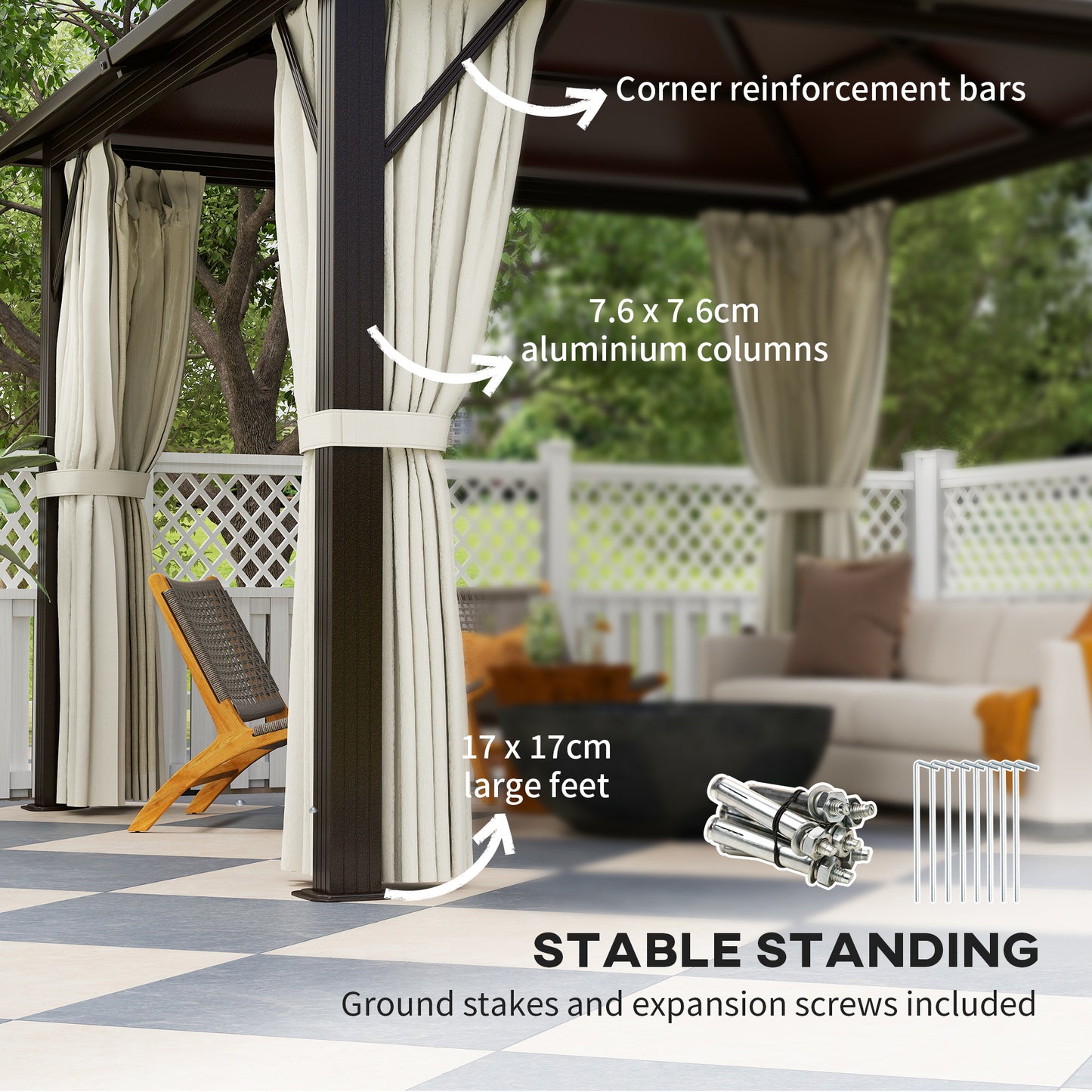 Outsunny 3x3m Hardtop Gazebo With UPF30 Polycarbonate Roof Aluminum Frame Pavilion Mosquito Netting Curtains Beige