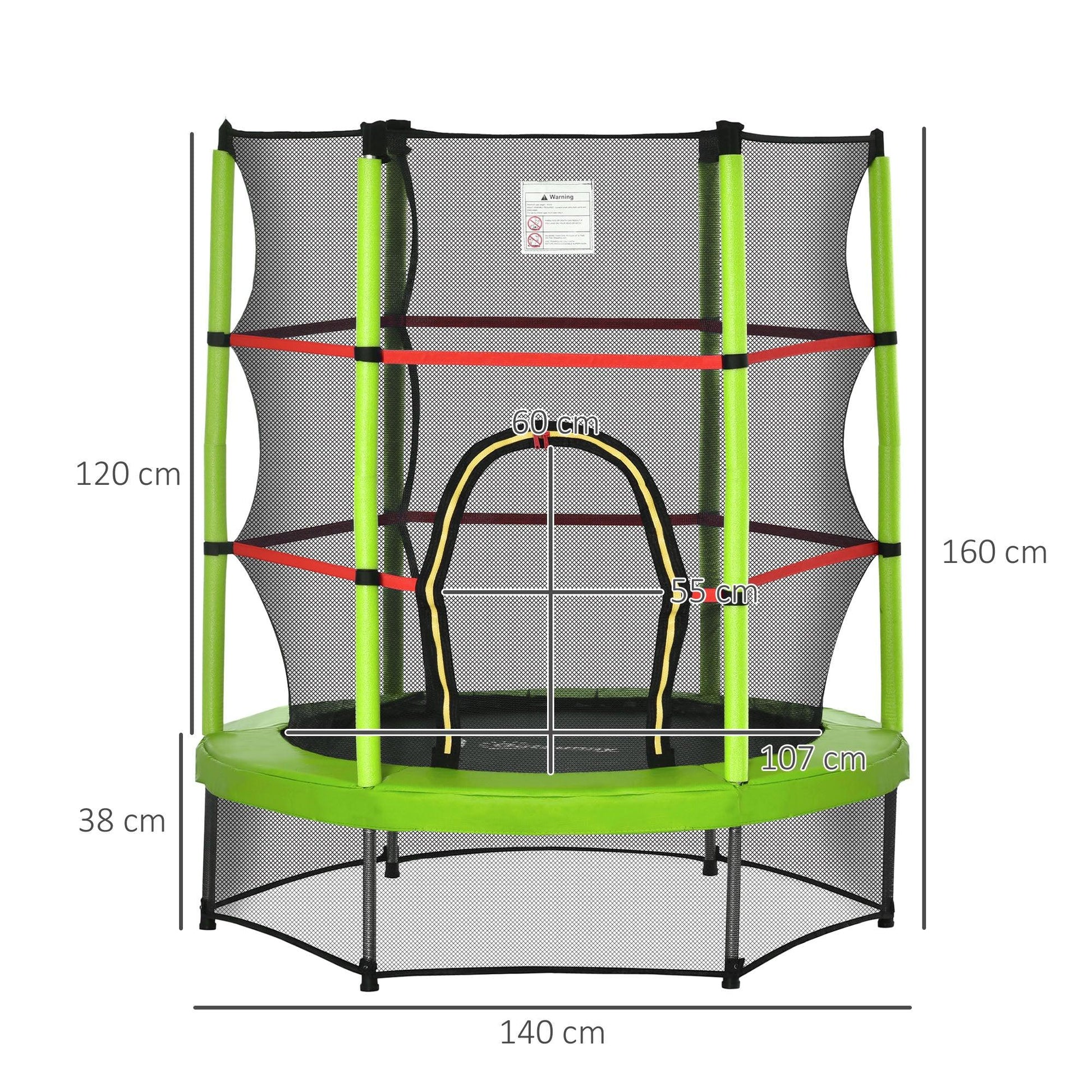 HOMCOM 5.2FT Kids Trampoline with Enclosure - Green - ALL4U RETAILER LTD