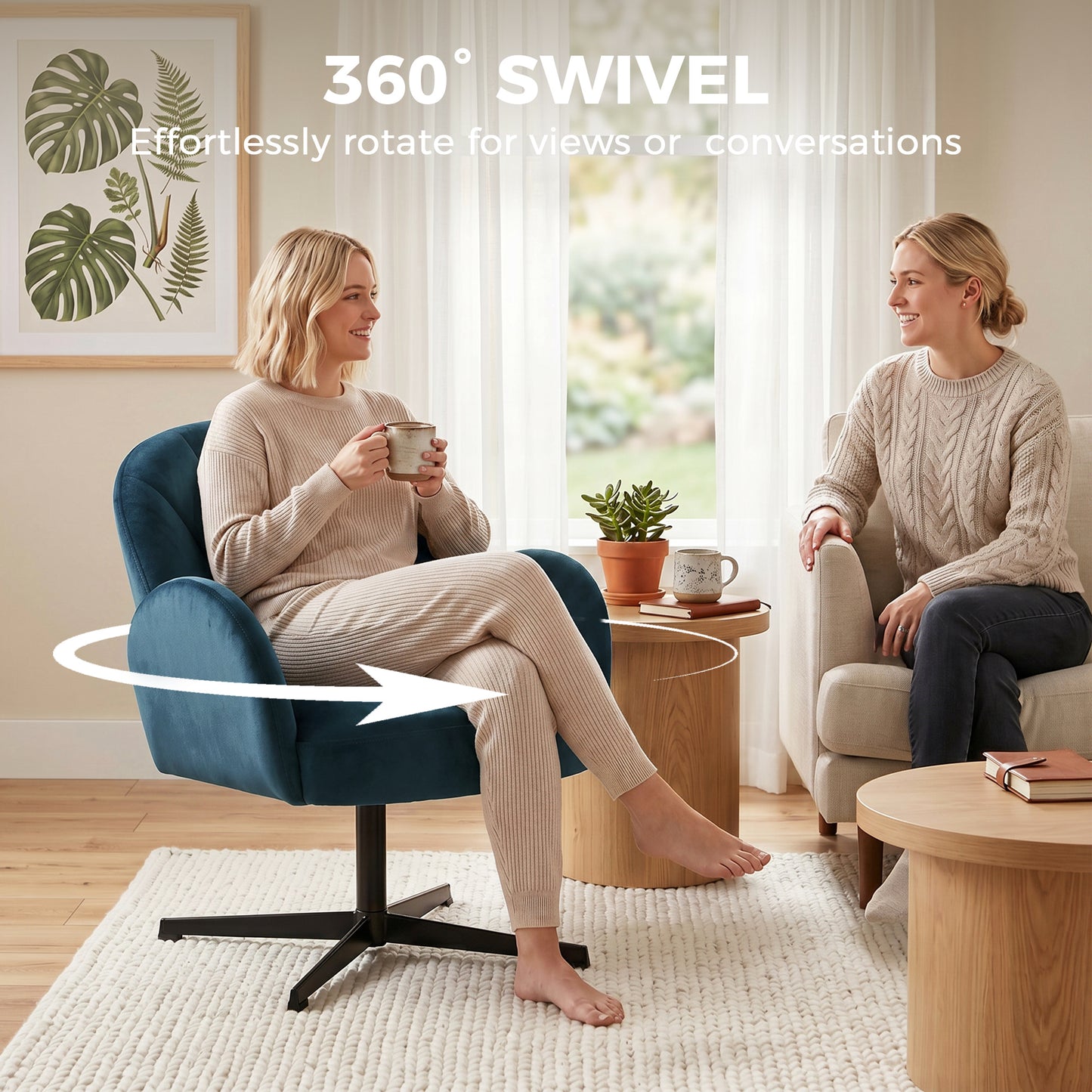 HOMCOM Swivel Accent Chair Shell Shaped Armchair With Spring Cushion And Metal Base Dark Blue