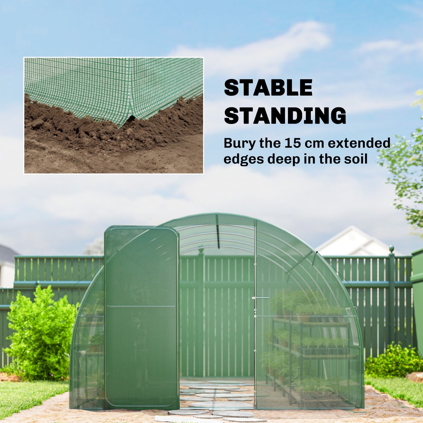 Outsunny 3 X 4 M Walk In Polytunnel Greenhouse With Hinged Door And 8 Roll Up Mesh Windows