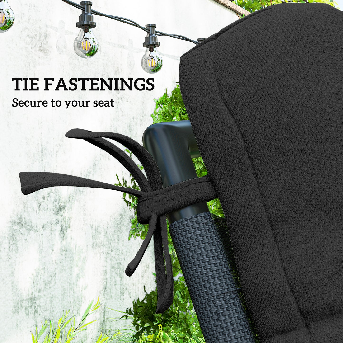 Outsunny 2 Piece Replacement Seat Cushions With Backrest And Ties For Garden Patio Chairs Black