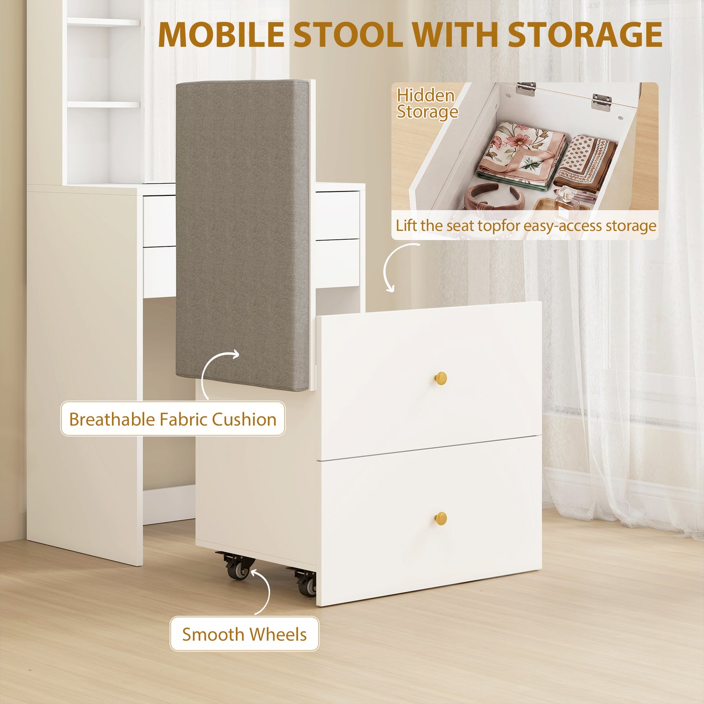 HOMCOM Dressing Table With Mirror And Storage Stool Compact Vanity Table With Cabinet Drawers And Open Shelves White
