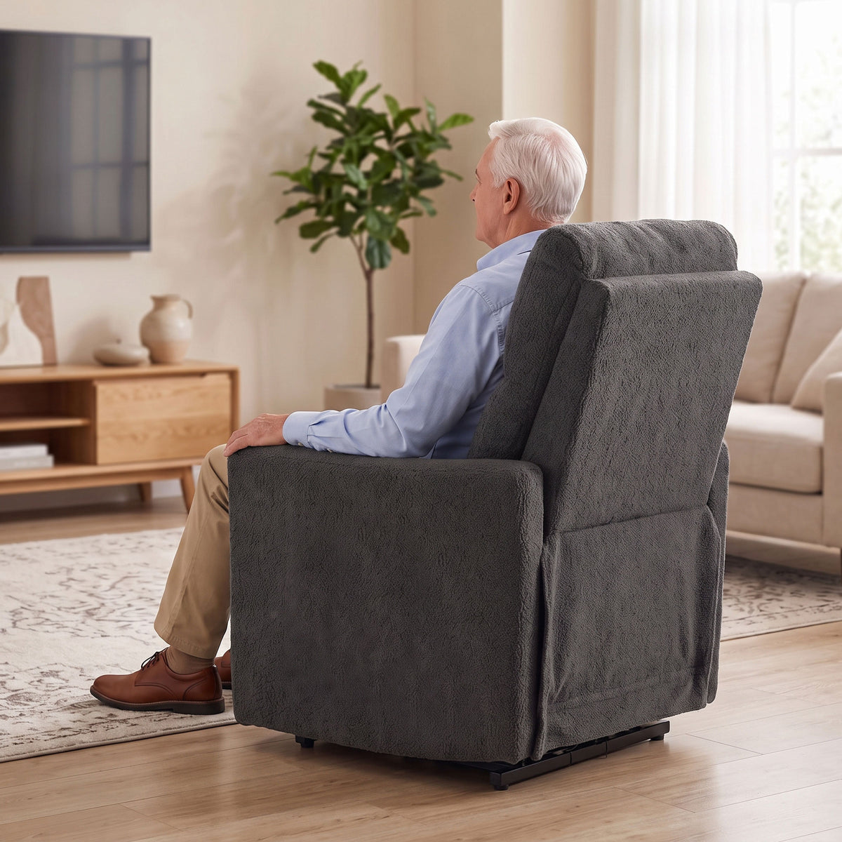 HOMCOM Electric Lift Recliner Chair with Massage and Heat Teddy Fleece Dark Grey