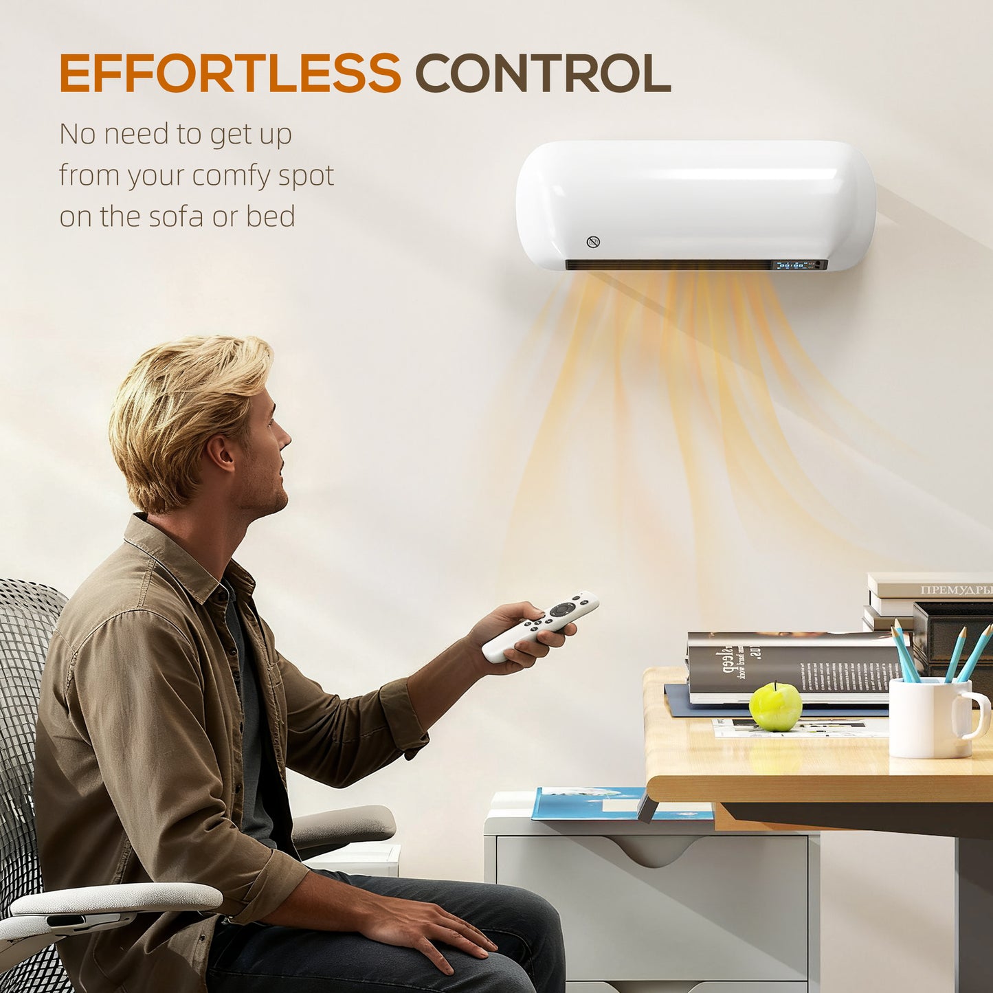 HOMCOM 2000W Ceramic Heater with Fan and Remote Programmable Schedule Adjustable Thermostat Wall Mount White