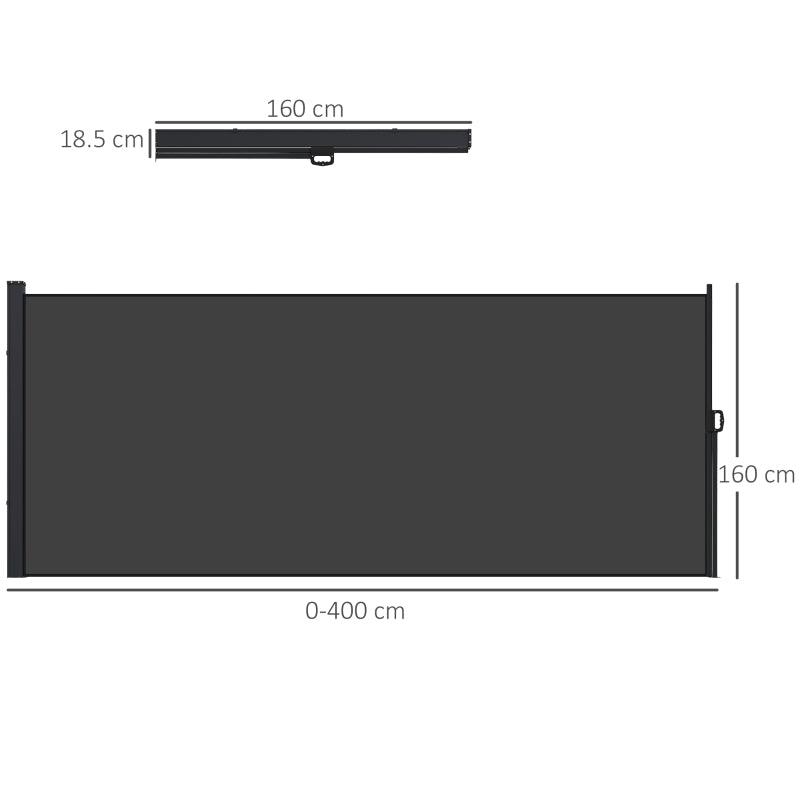 Outsunny Retractable Side Awning - Outdoor Privacy Screen for Garden, Hot Tub, Balcony, Terrace, Pool - 400x160cm - Black. Enhance Your Outdoor Space with Privacy and Style. - ALL4U RETAILER LTD