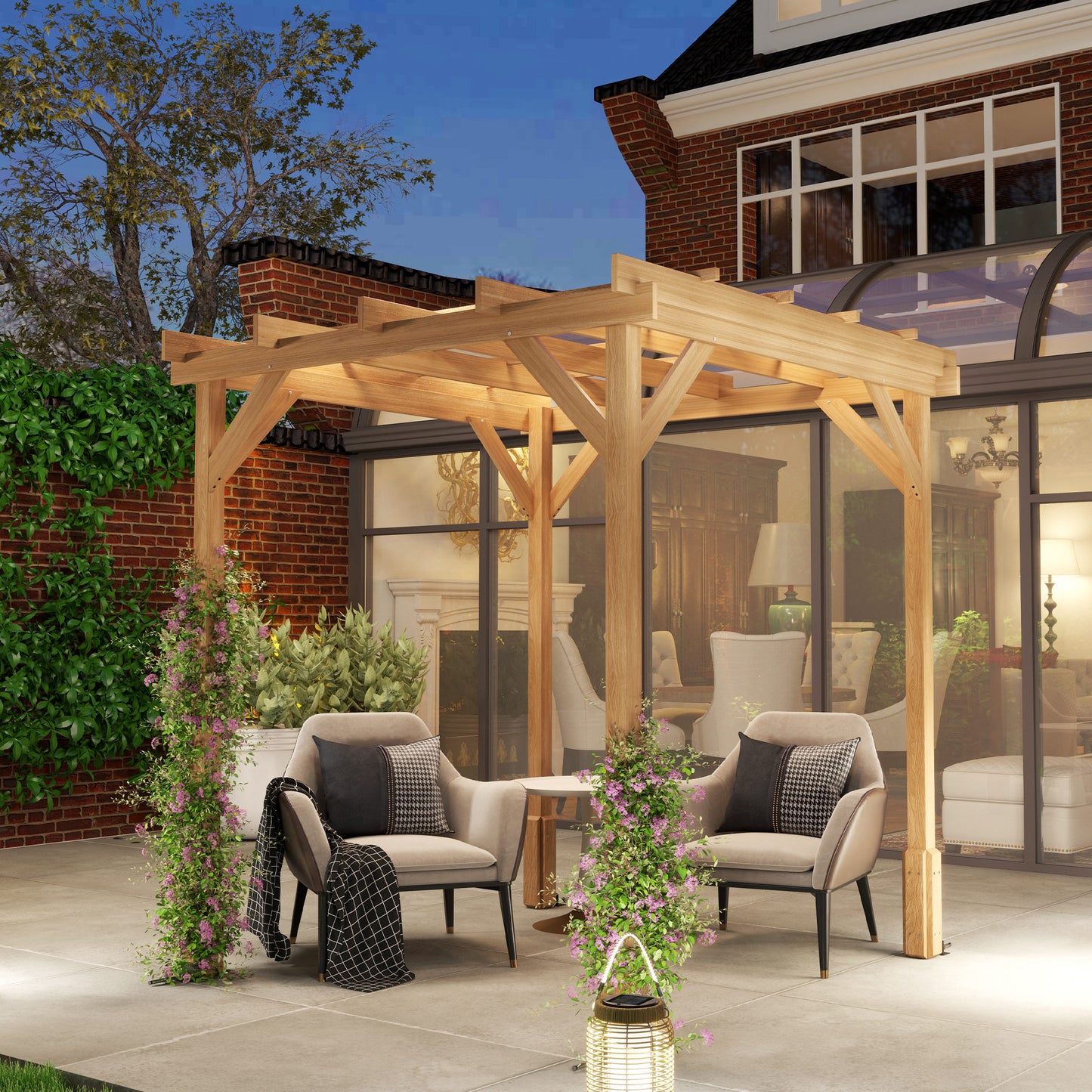 Outsunny 2x2m Wooden Pergola Kit For Garden Gazebo Shelter With Stable Structure Dark Brown Ideal For Climbing Vines