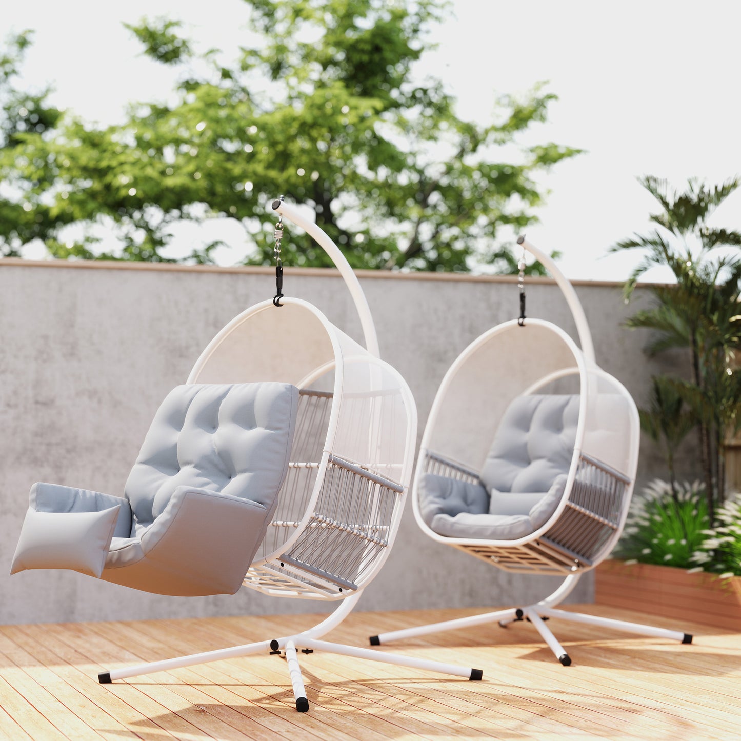 Outsunny Hanging Egg Chair With Cushion Light Grey Outdoor Patio Lounge Chair With Powder Coated Steel Frame