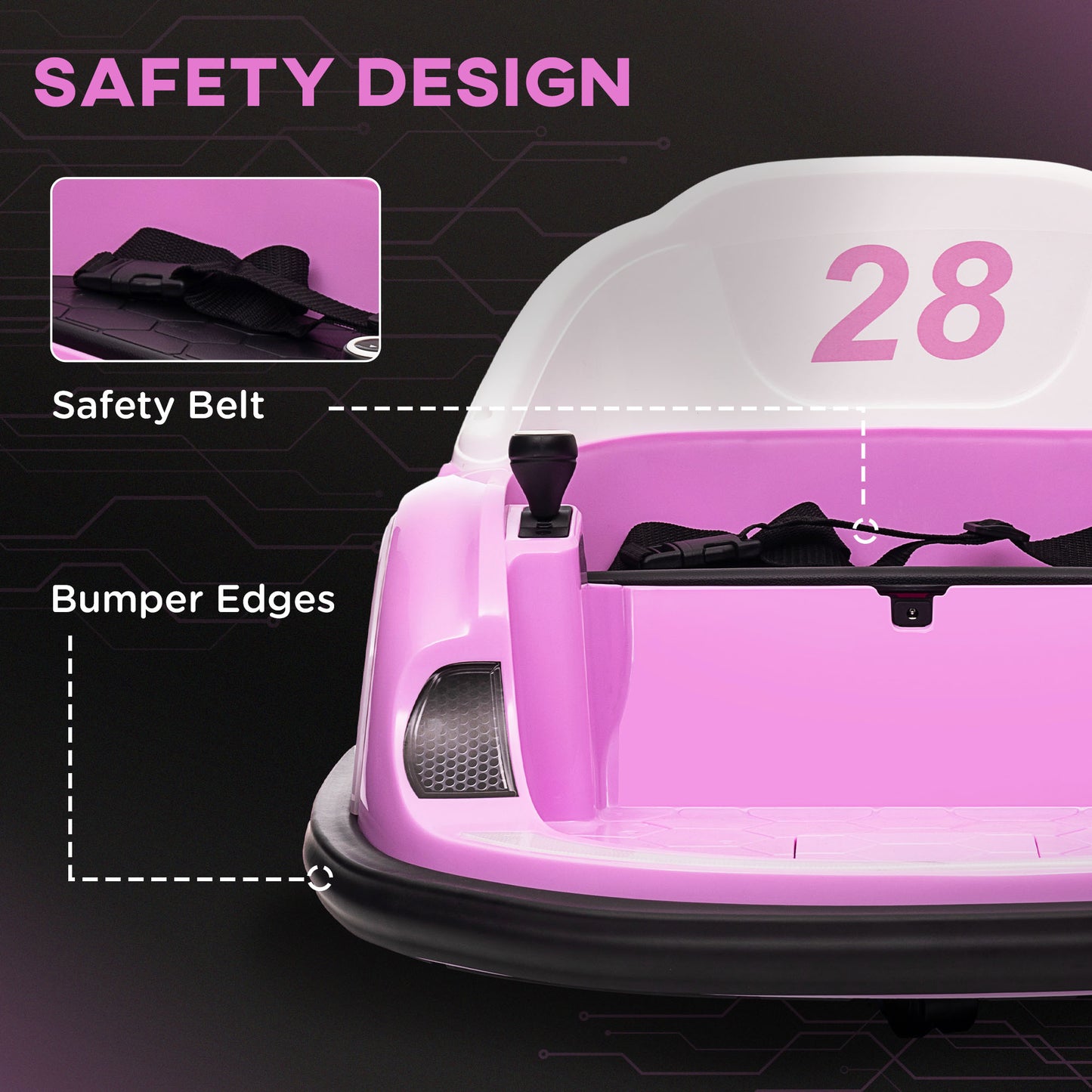 AIYAPLAY 360° Rotating Kids Bumper Car with Remote Control, Dual Joysticks, and LED Music Lights - Pink