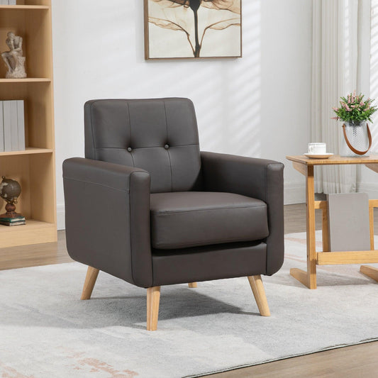 HOMCOM Retro Armchair Tufted Accent Chair for Bedroom Home Office, Brown - ALL4U RETAILER LTD