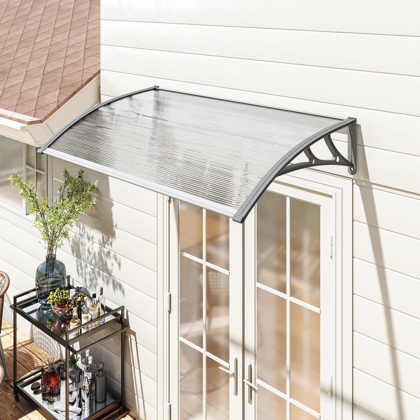 Outsunny Front Door Canopy Outdoor Awning Rain Shelter 110 By 60 Cm Grey Aluminum Wall Mount