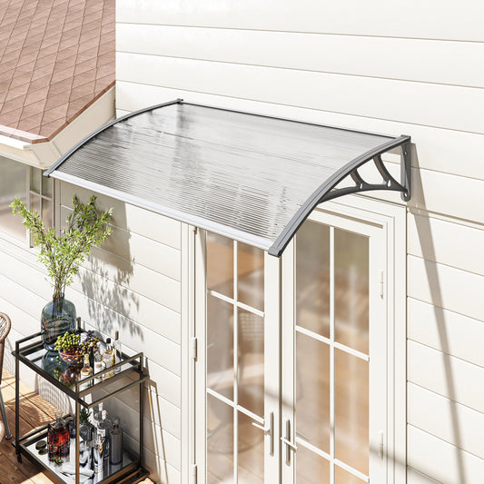 Outsunny Front Door Canopy Outdoor Awning Rain Shelter 110 By 60 Cm Grey Aluminum Wall Mount