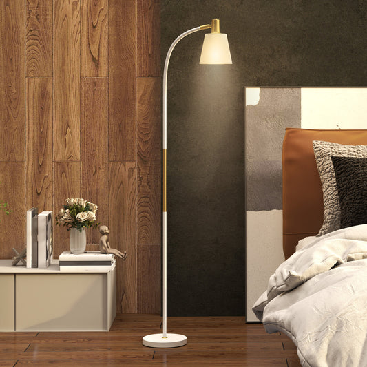 HOMCOM Adjustable Floor Lamp For Living Room With Reading Spotlight Max Height 160 Cm White Gold Finish E27 LED