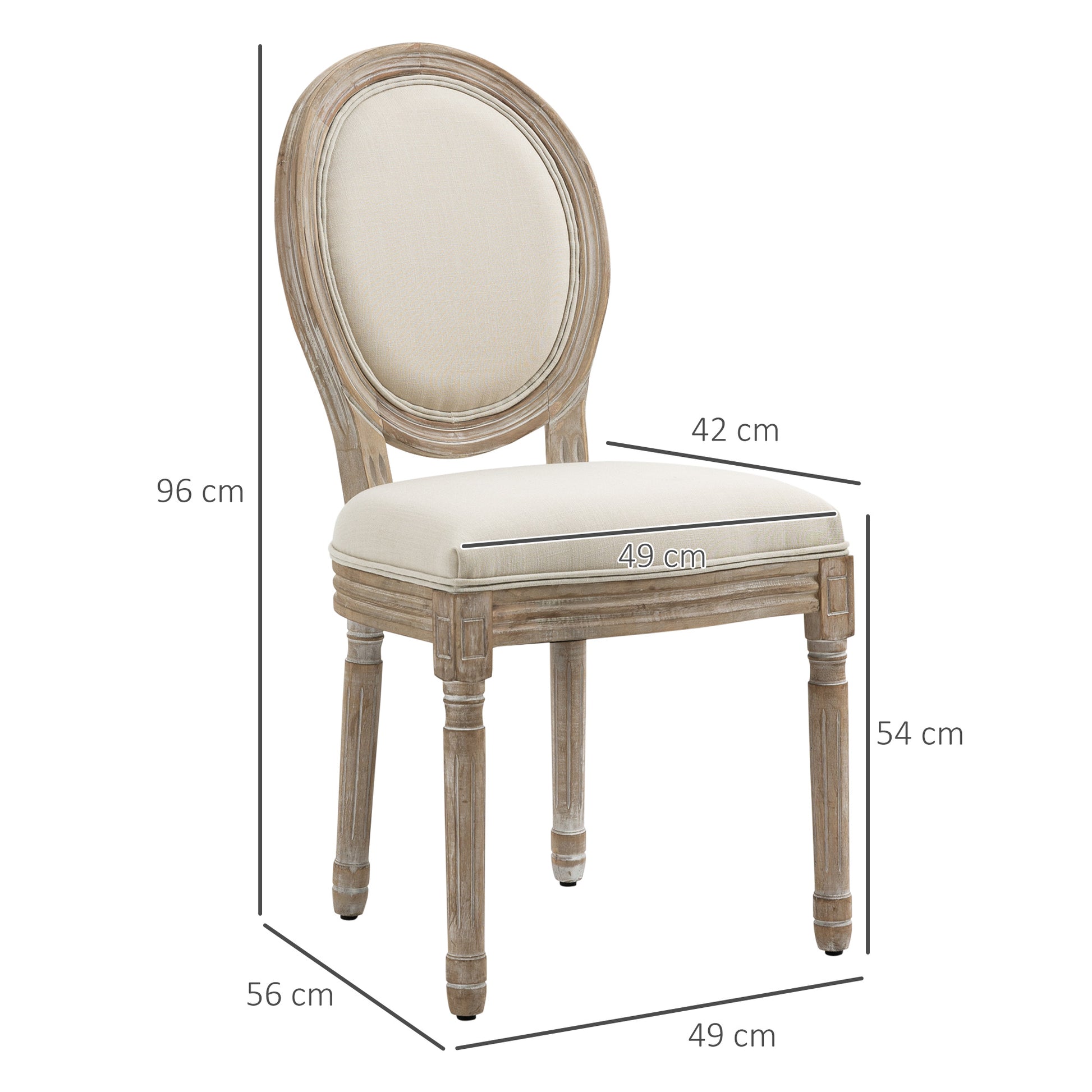 HOMCOM Set of 2 French-Inspired Dining Chairs with Linen-Touch Upholstery and Adjustable Feet, Cream - ALL4U RETAILER LTD