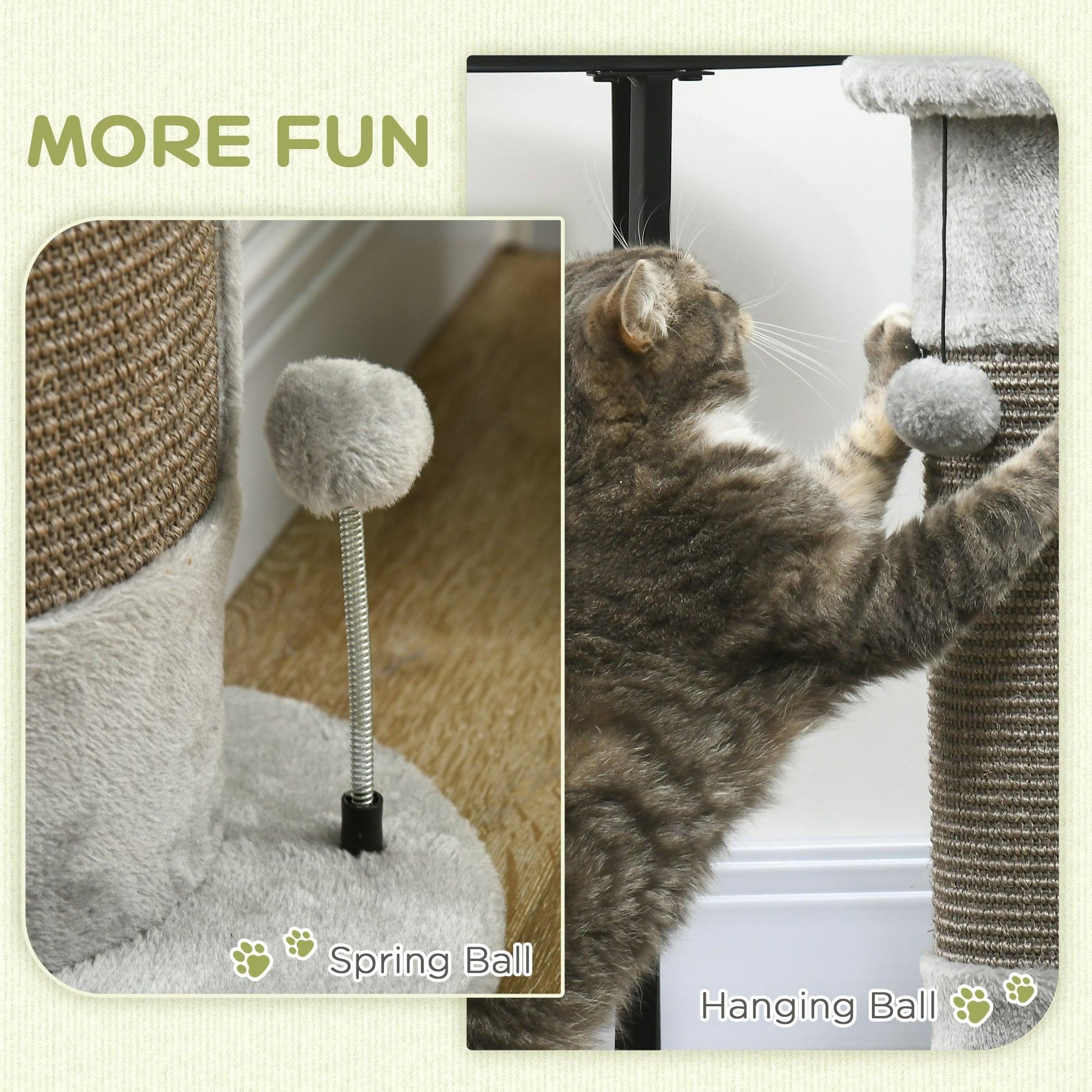 PawHut Grey Plush Cat Scratching Post with Sisal Rope - ALL4U RETAILER LTD