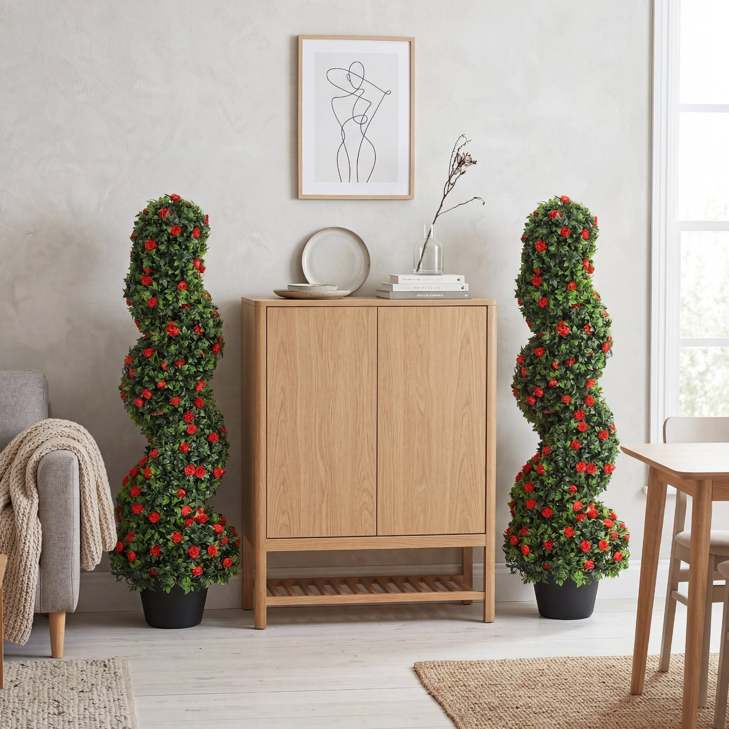 HOMCOM Artificial Rose Spiral Topiary Tree Set Of 2 For Indoor Outdoor Use 90cm With 630 Leaves