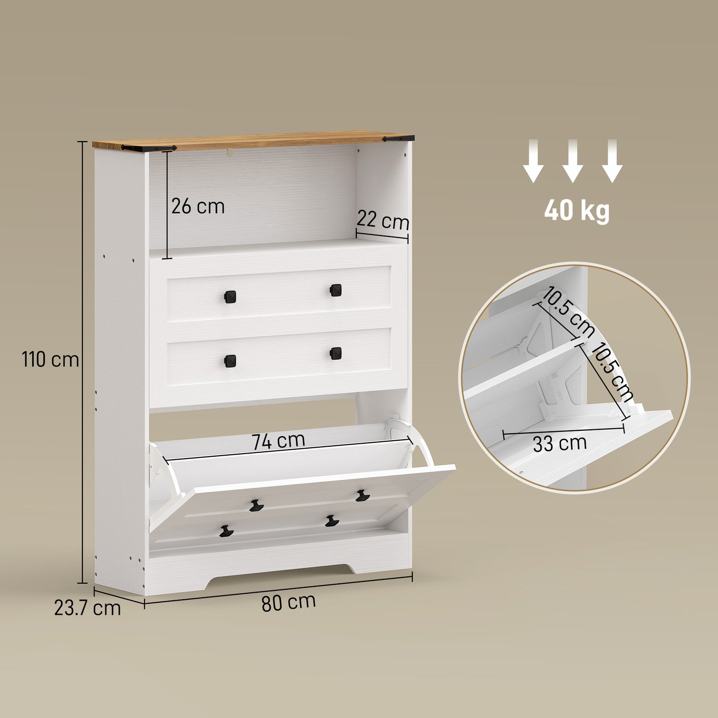 HOMCOM Narrow White Hallway Shoe Cabinet With Two Flip Drawers Holds 12 To 16 Pairs Adjustable Shelves