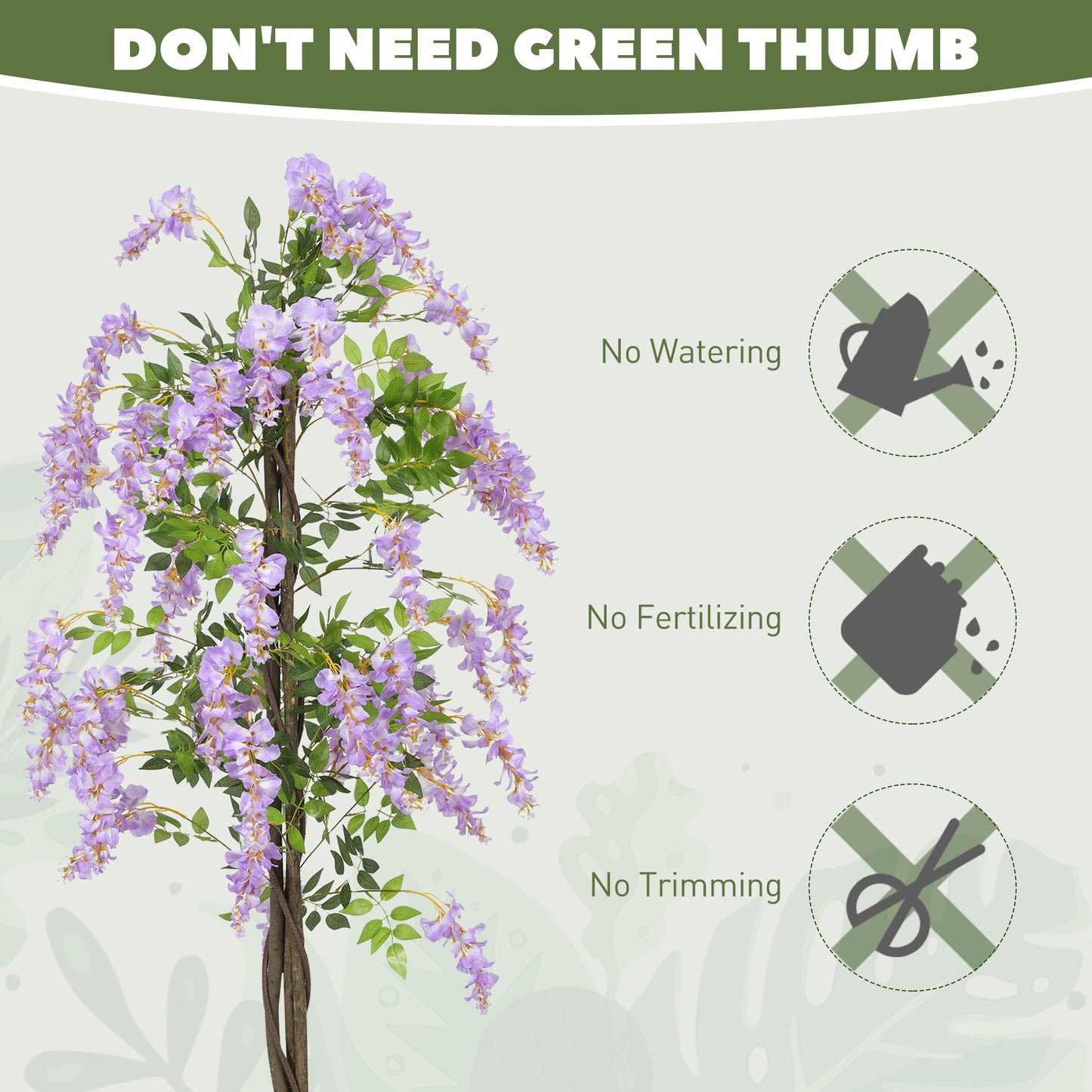 HOMCOM 180cm Ficus Artificial Tree With Wisteria Flowers In Nursery Pot Indoor Tall Faux Floor Plant Purple