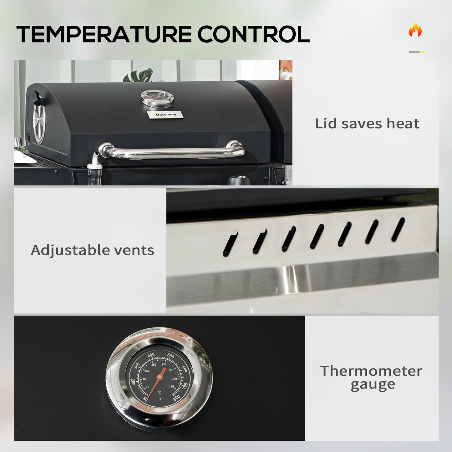 Outsunny Dual Fuel BBQ Grill Charcoal And Gas Combo With 2 Burner Gas Grill And Side Burner Black