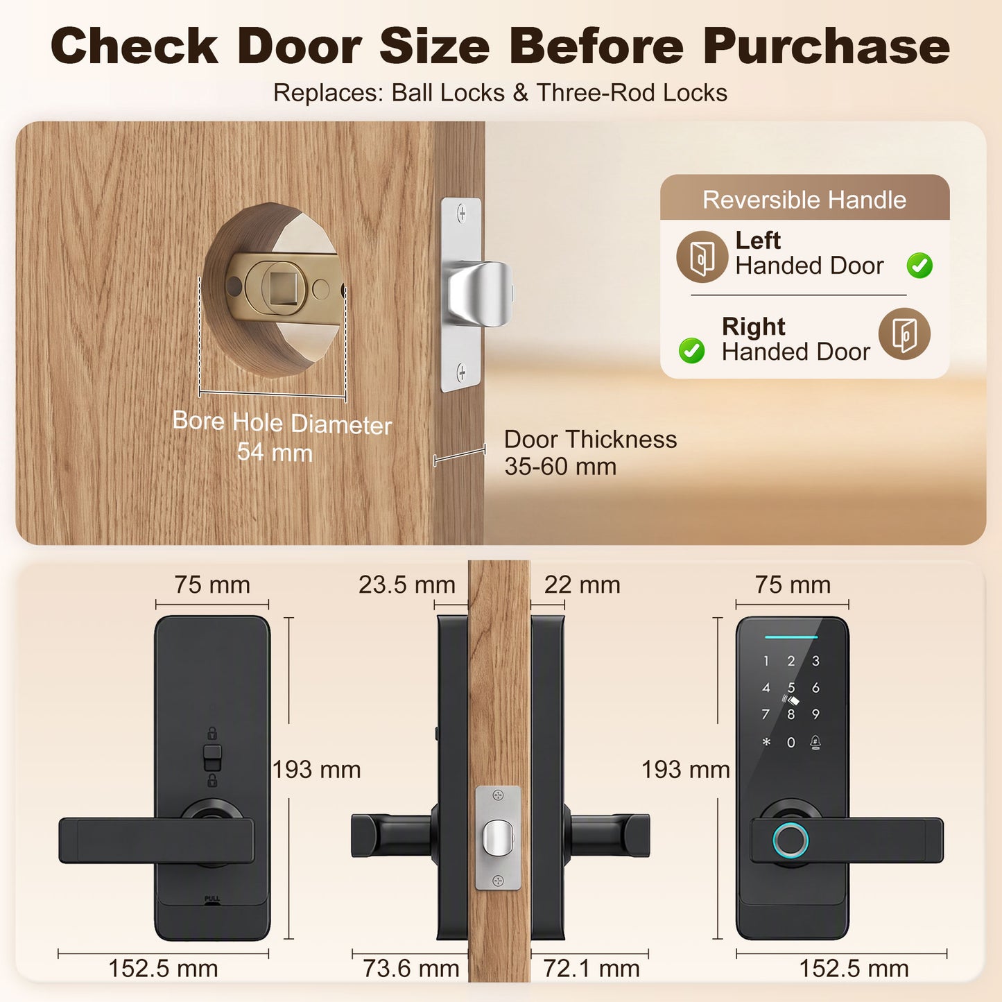 HOMCOM Smart Door Lock With Fingerprint Passcode Built In Doorbell