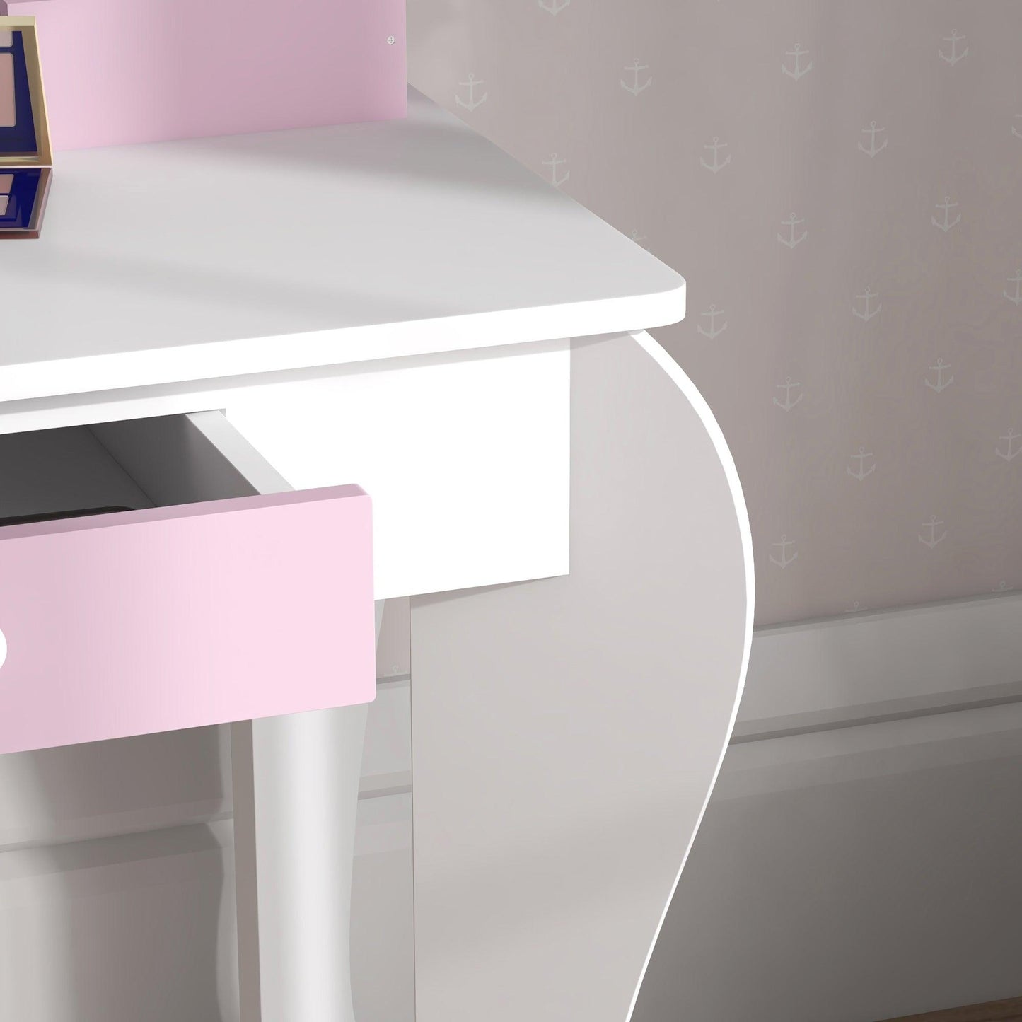 ZONEKIZ Unicorn-Design Kids Dressing Table, with Mirror and Stool - White - ALL4U RETAILER LTD