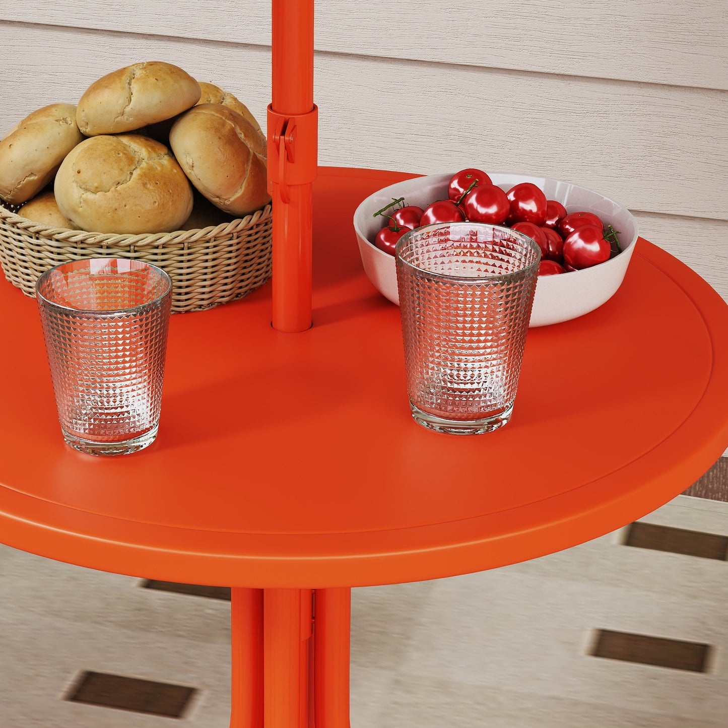 AIYAPLAY Kids Picnic Table Set With 2 Folding Chairs And Umbrella Orange Outdoor Table And Chair Set For Children