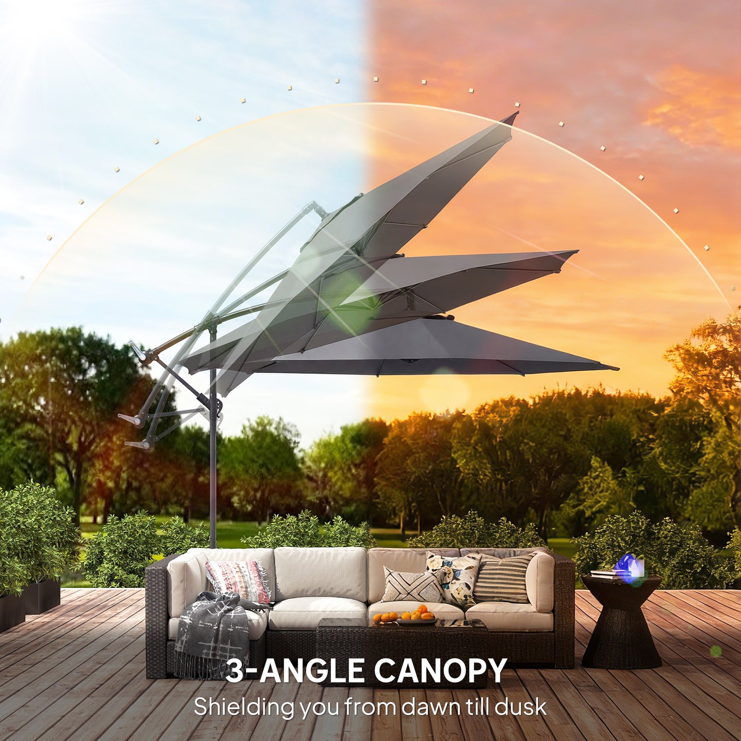 Outsunny 3 Meter Overhanging Cantilever Parasol With Cross Base Grey UV Resistant Polyester Fabric