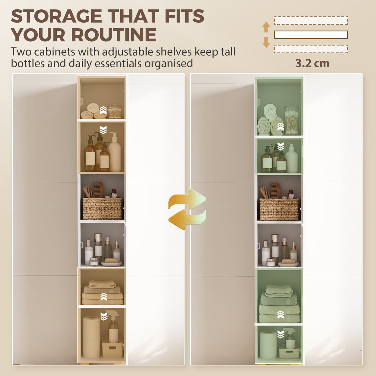 Tall White Bathroom Cabinet With Louvered Doors And Adjustable Shelf Storage