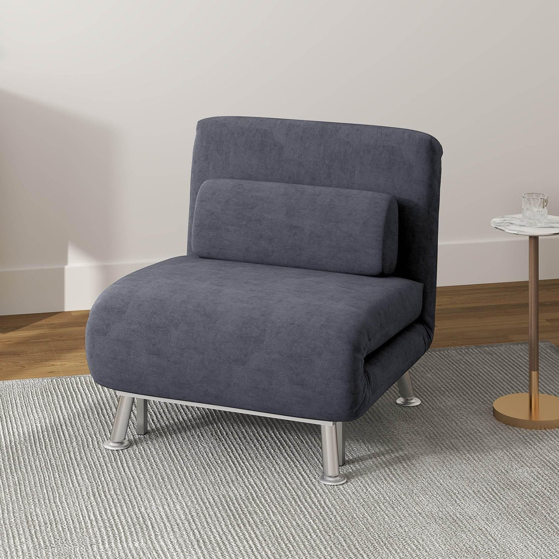 HOMCOM Versatile Charcoal Grey Velvet Sleeper Chair with Adjustable Backrest - ALL4U RETAILER LTD