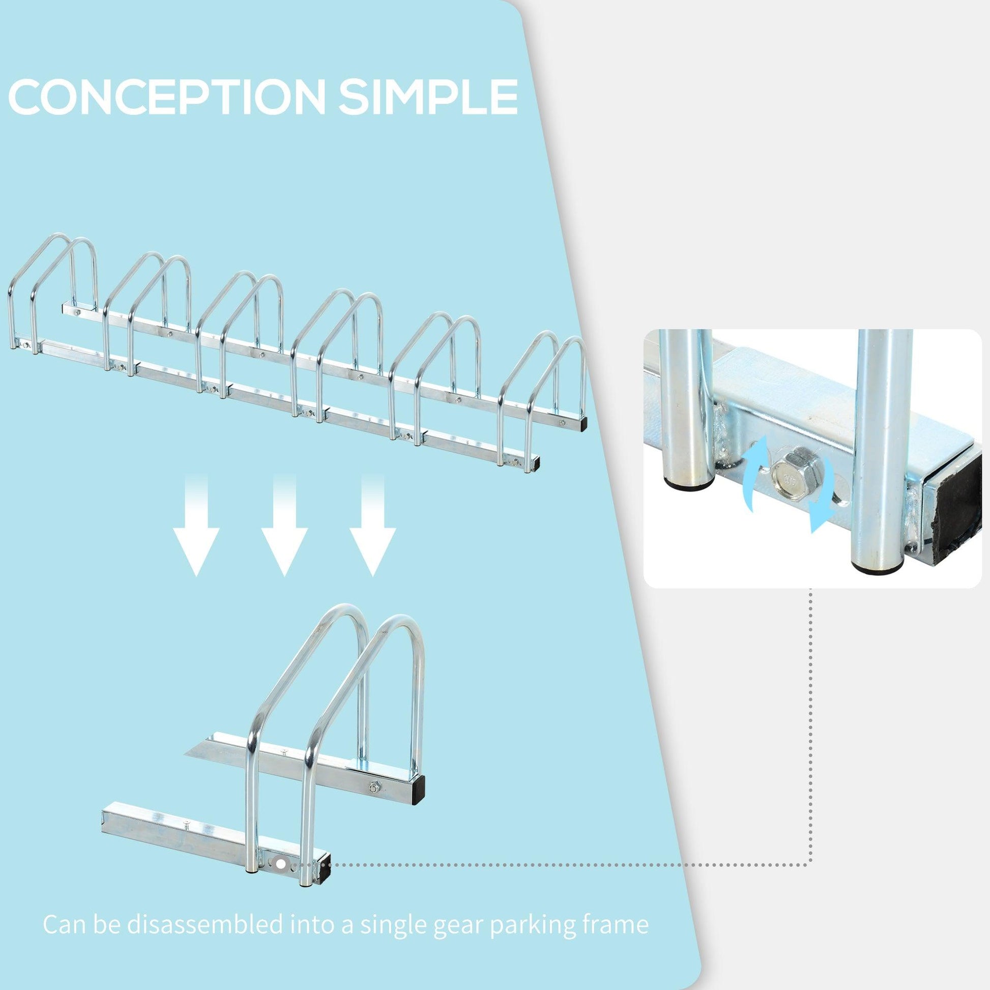 HOMCOM Bike Parking Rack Bicycle Locking Storage Stand for 6 Cycling Silver - ALL4U RETAILER LTD